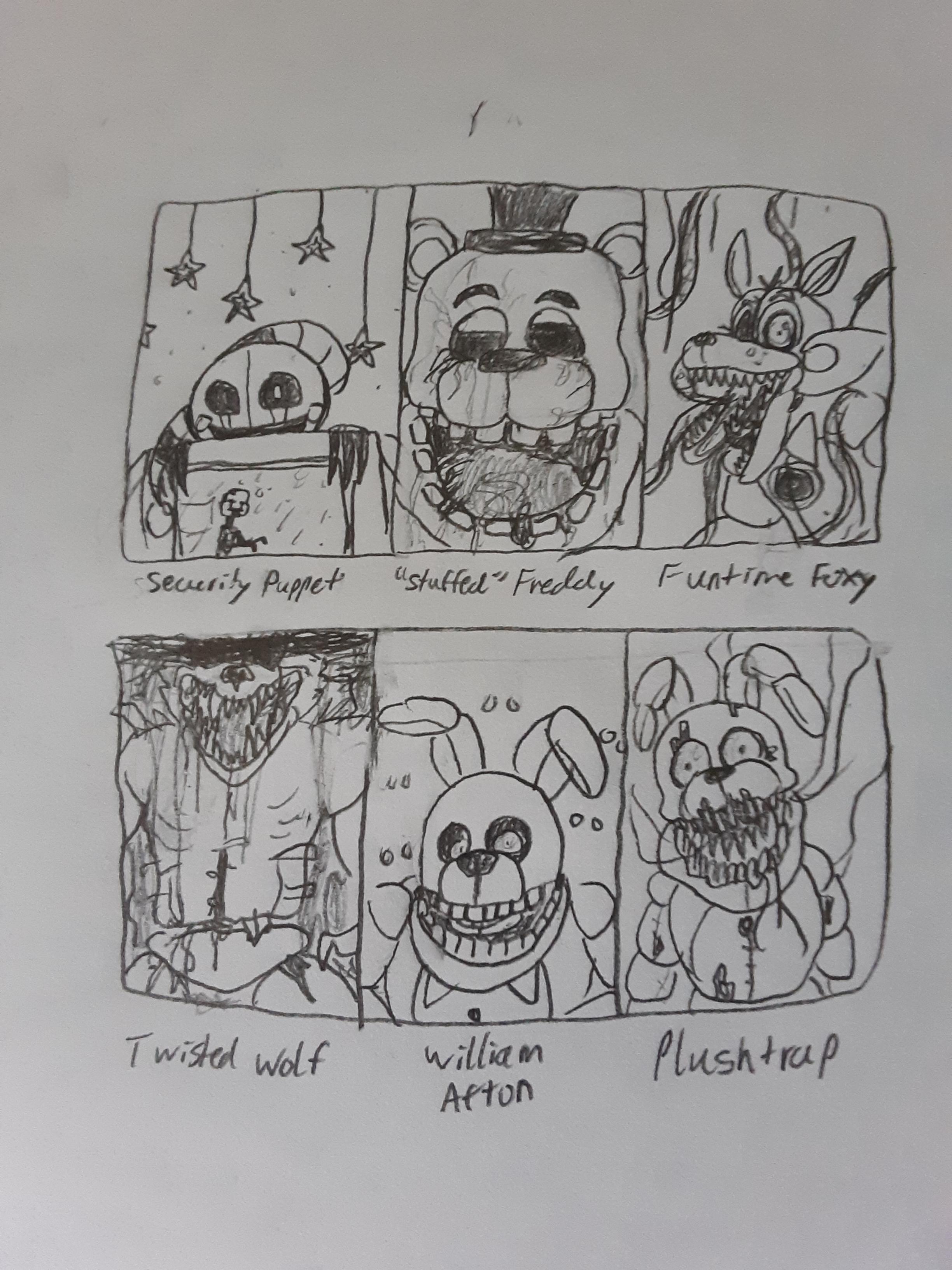 Six Fanart Challenge complete. Featuring Security puppet, "Stuffed