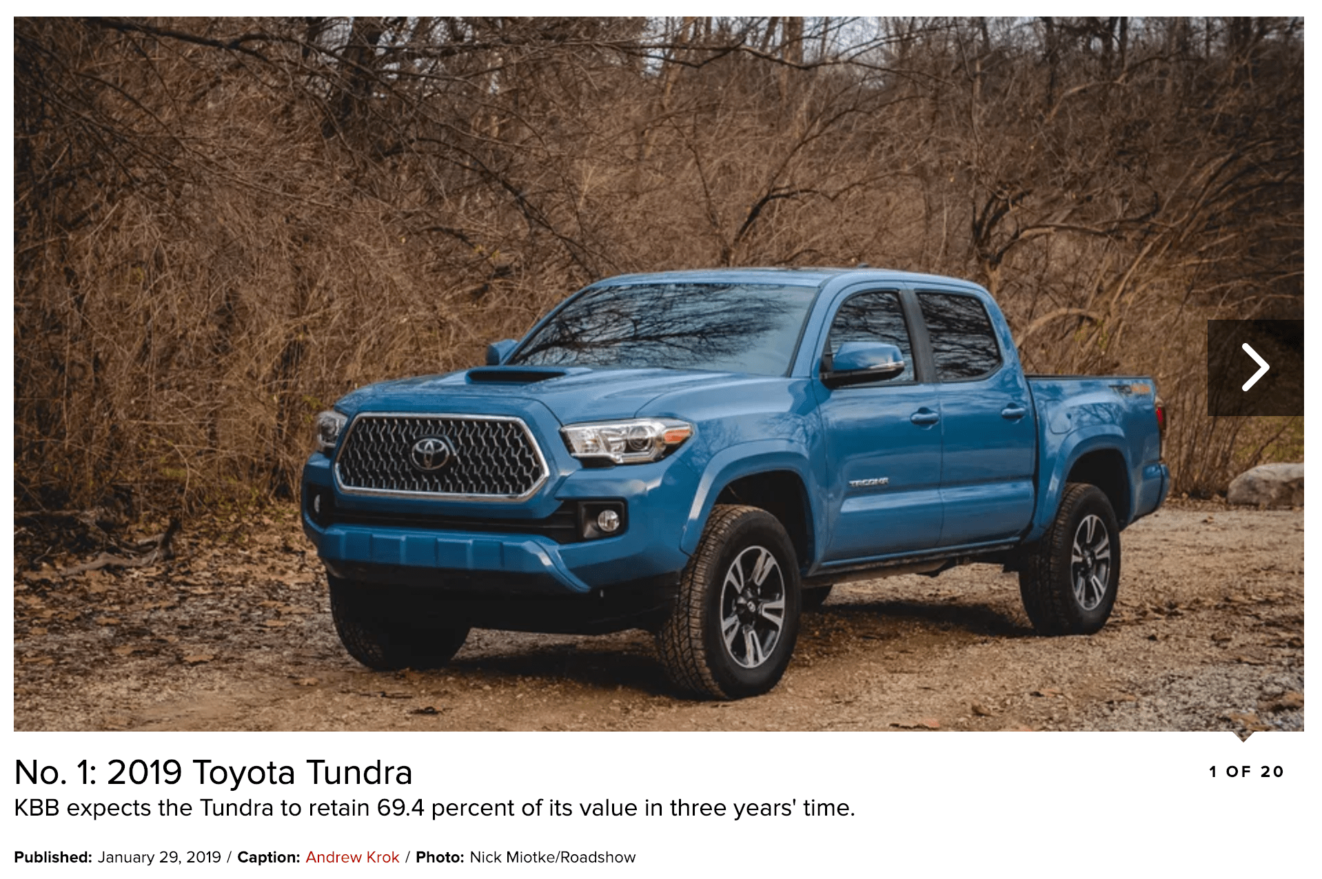 says Tundra will retain highest resale value... posts picture