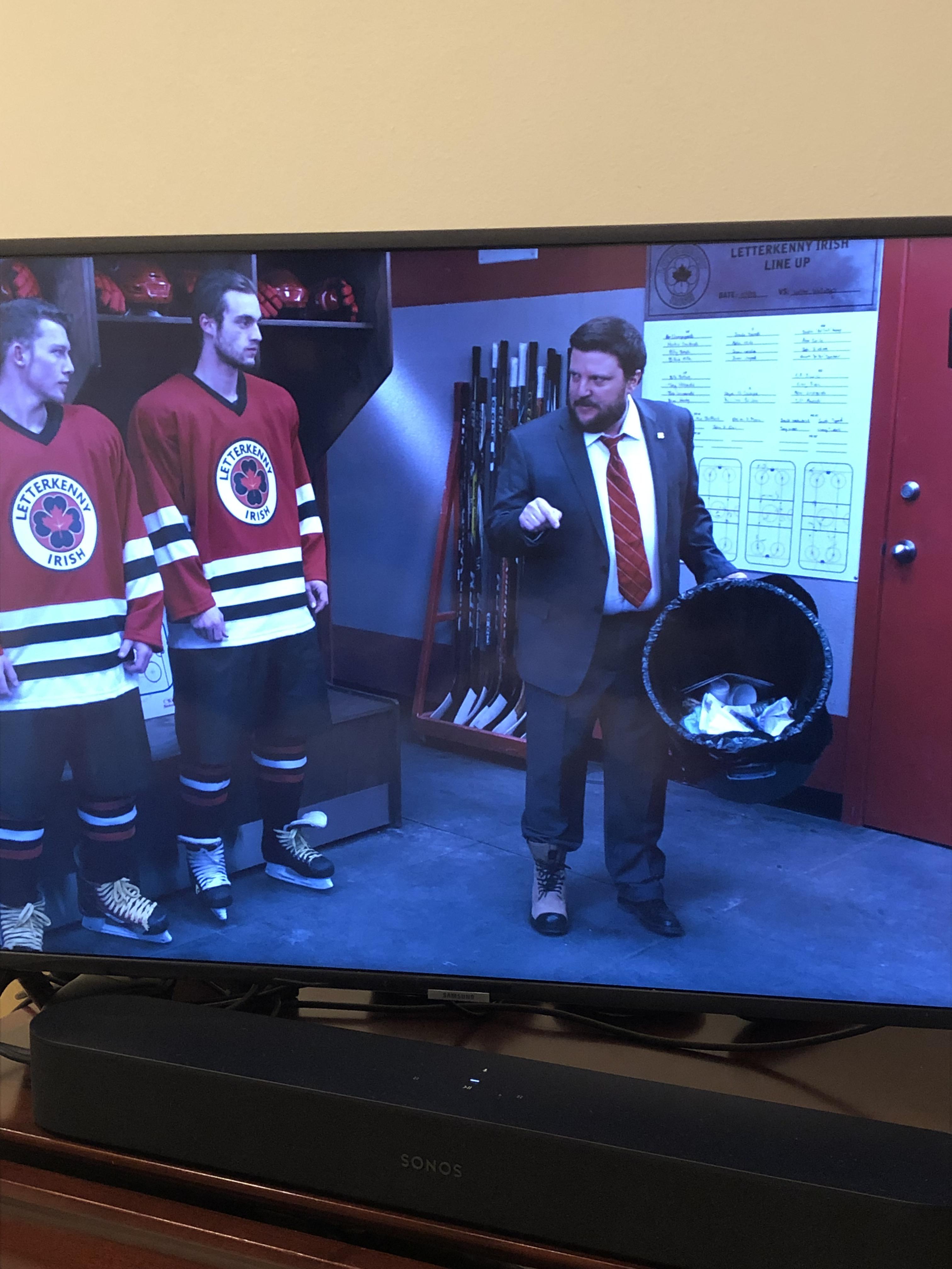 In Letterkenny season 3 episode 6 the coach of the hockey talks about how he’s going to kick a