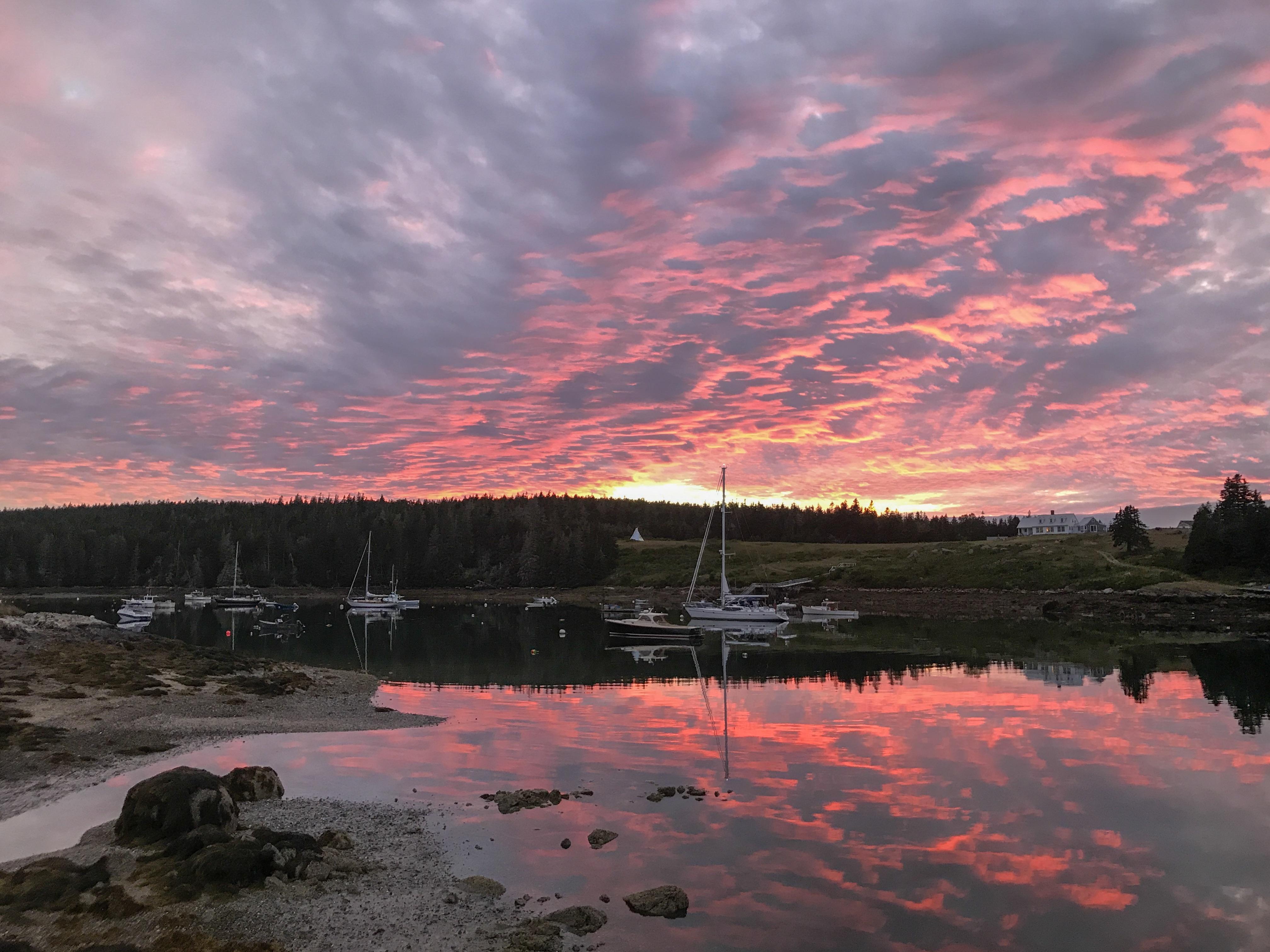 Sun setting over Kimball Island & the Isle au Haut Thorofare, Maine [OC