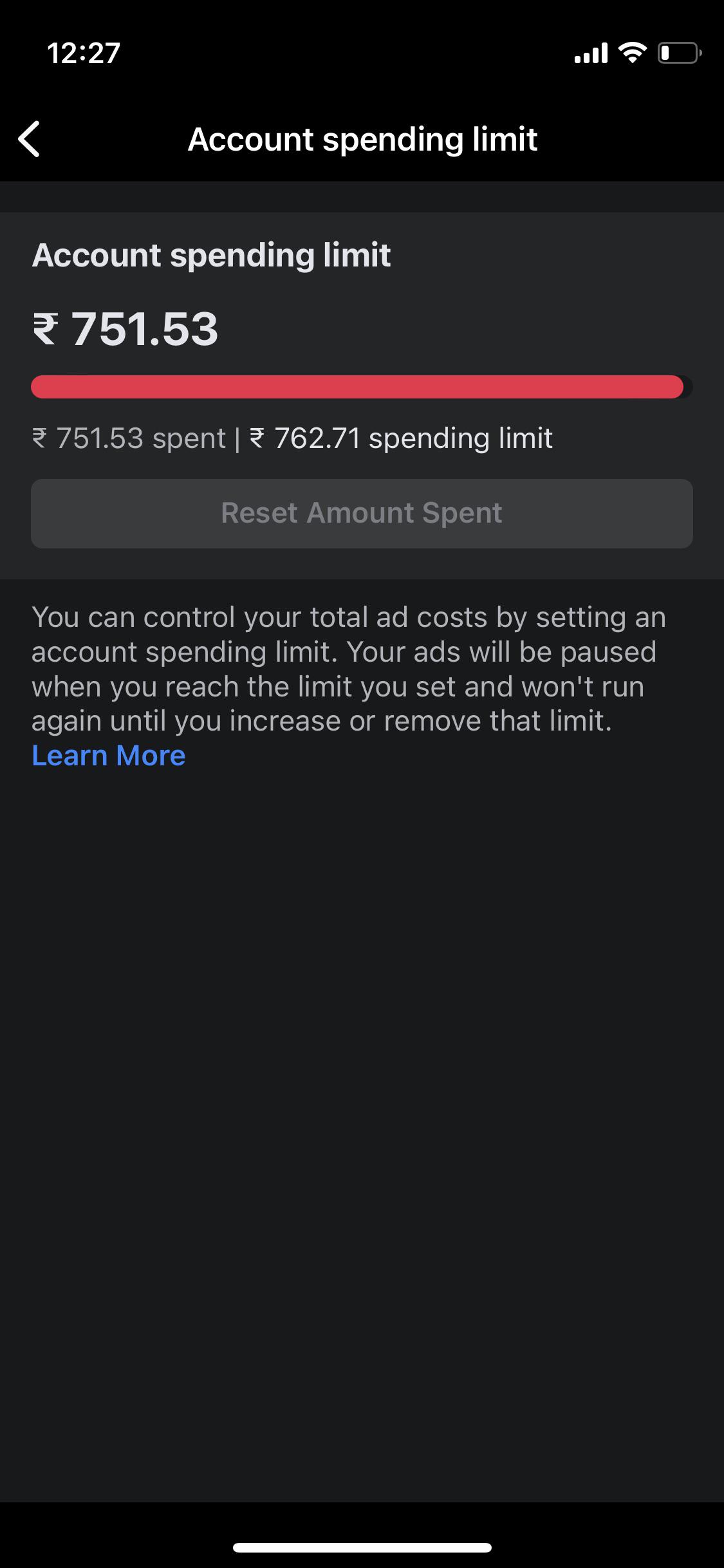 Account AD spending limit? Instagram