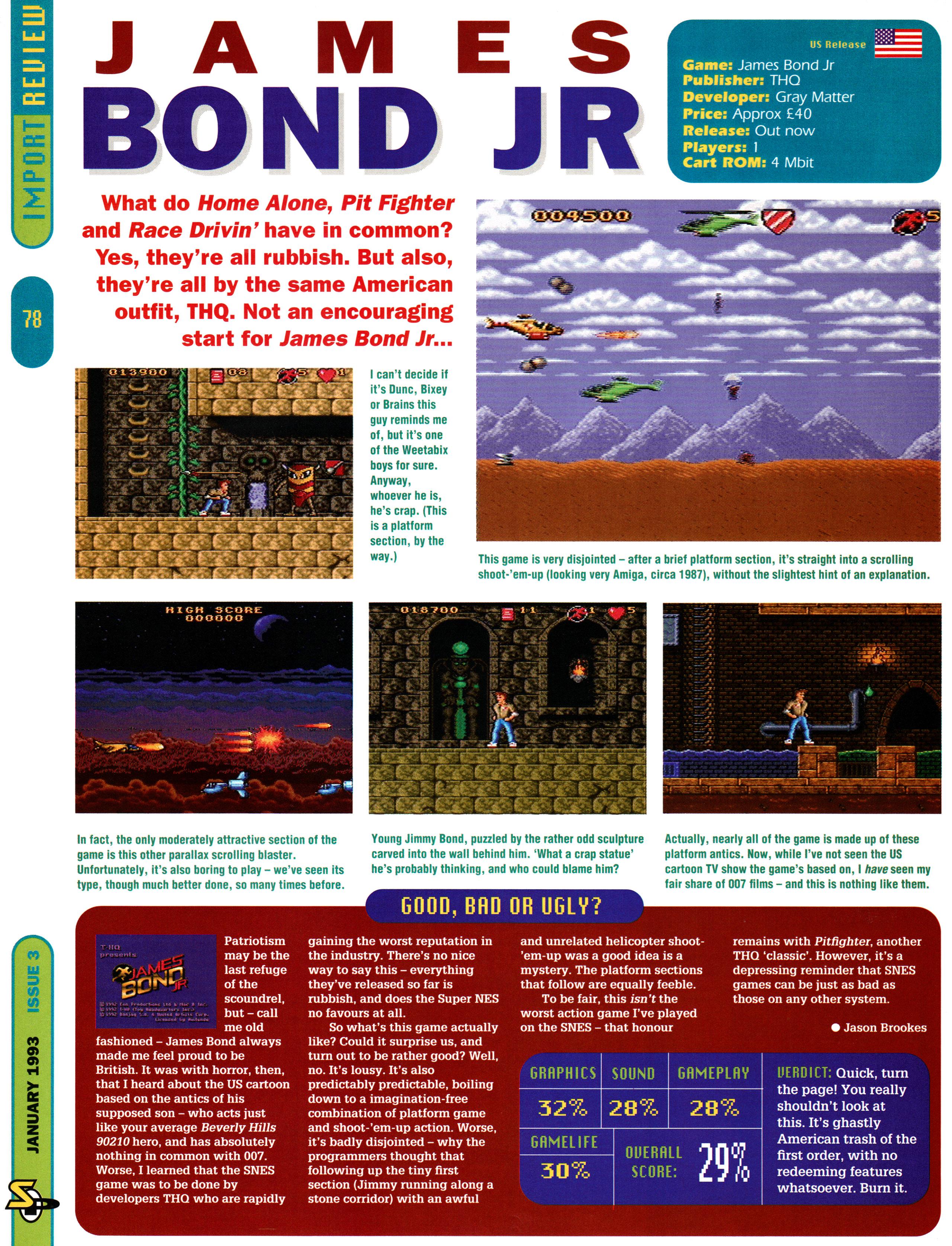 James Bond Jr. Super Nintendo Review from Super Play Issue 3 January 1993 r
