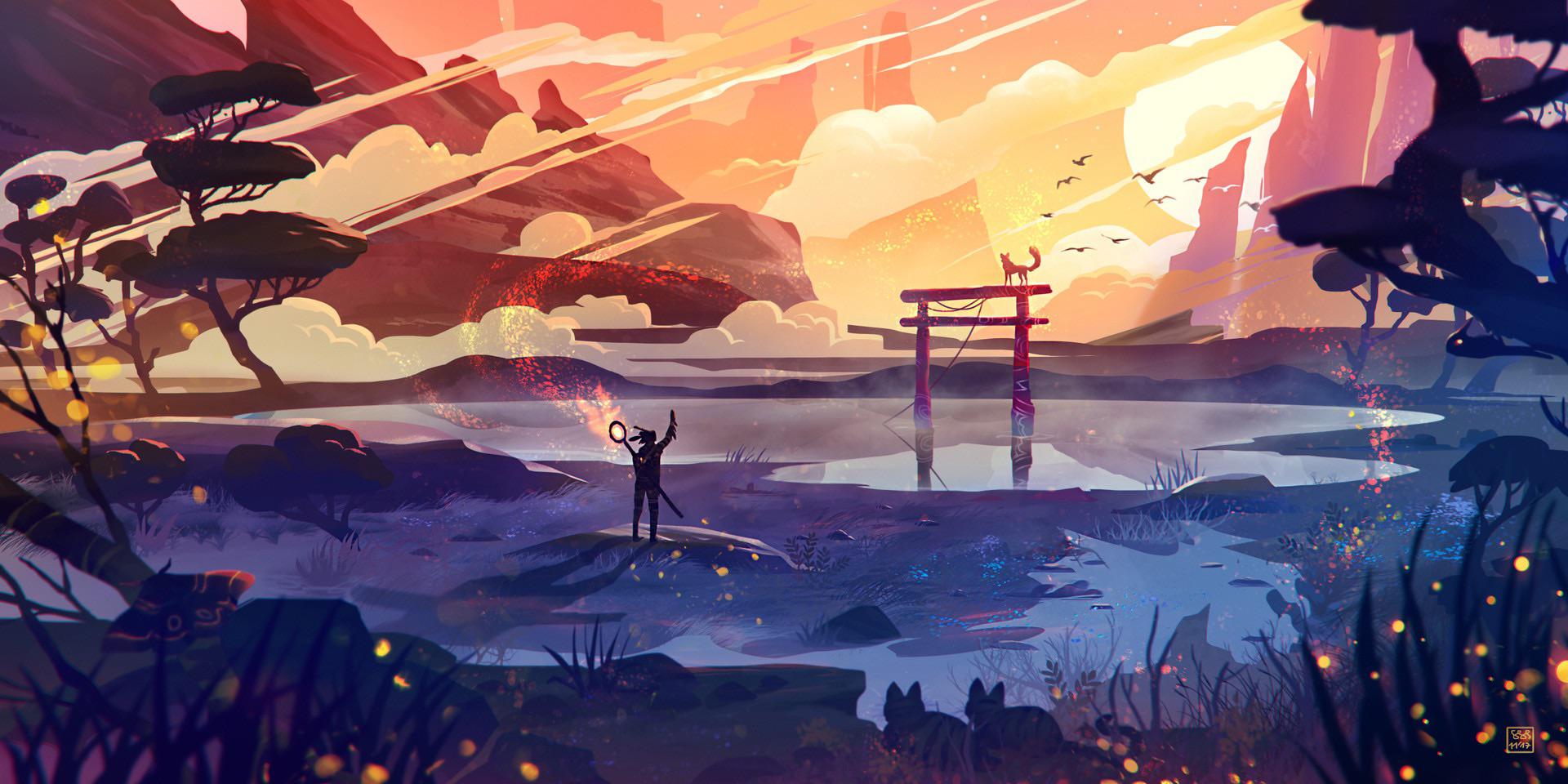 Torii and Kitsune [1920 x 960] : r/wallpapers