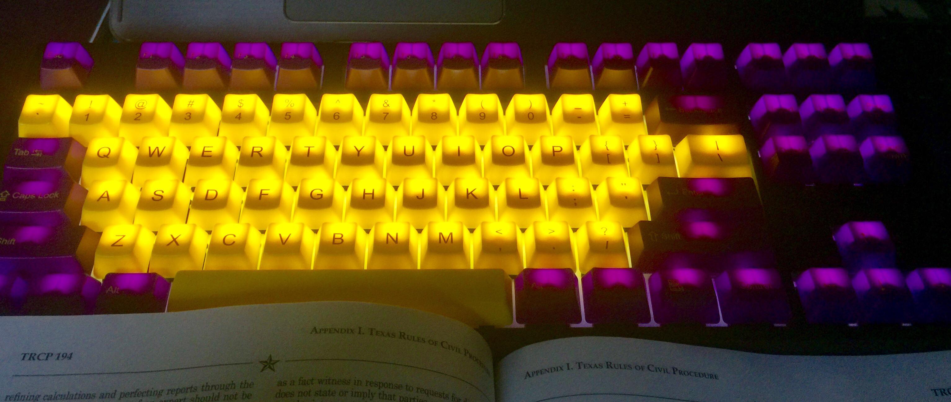 My new WASD CODE V3 LED mechanical keyboard with custom purple and gold