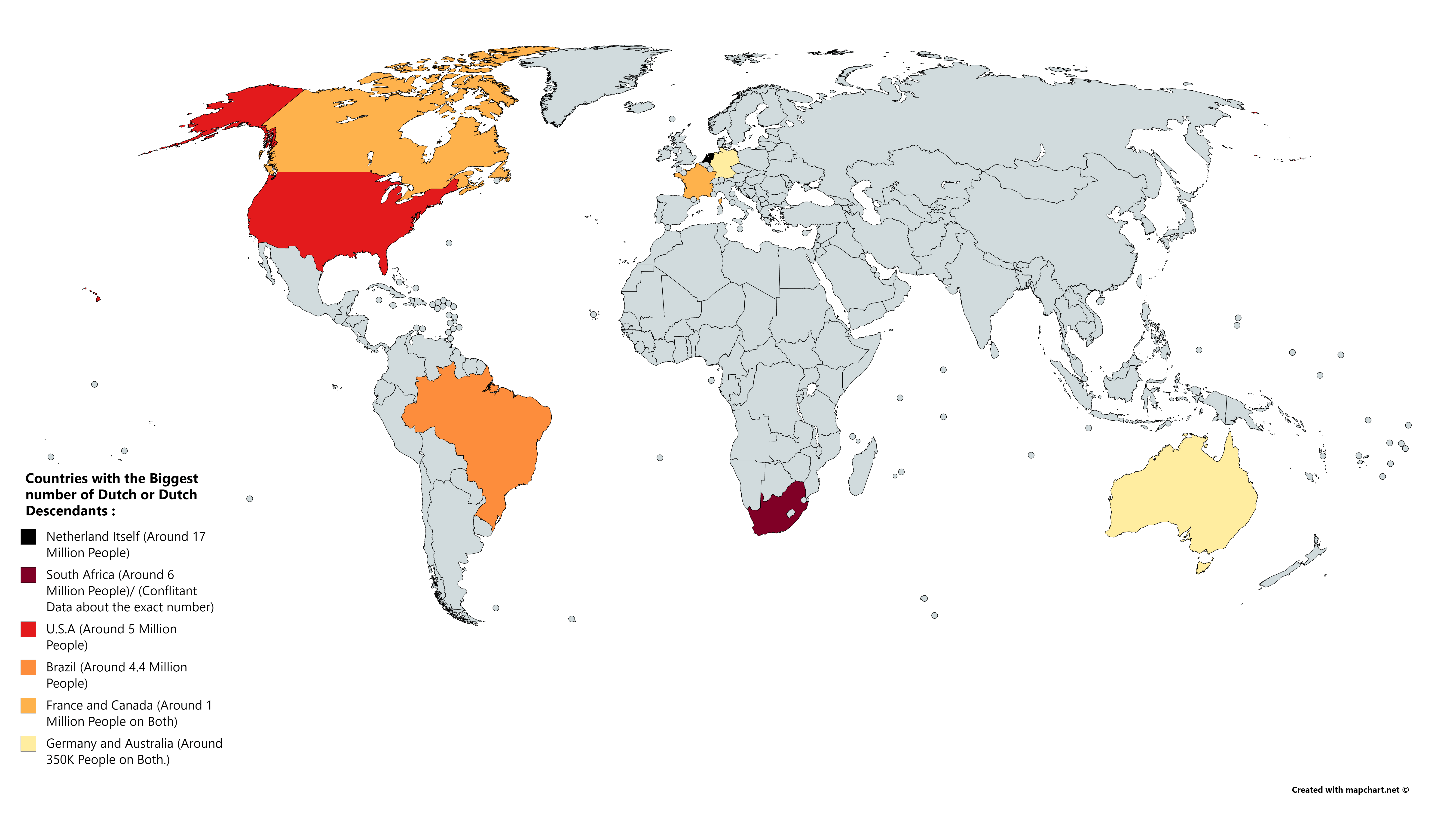 Countries with the Biggest Number of Dutch or Dutch Descendants r