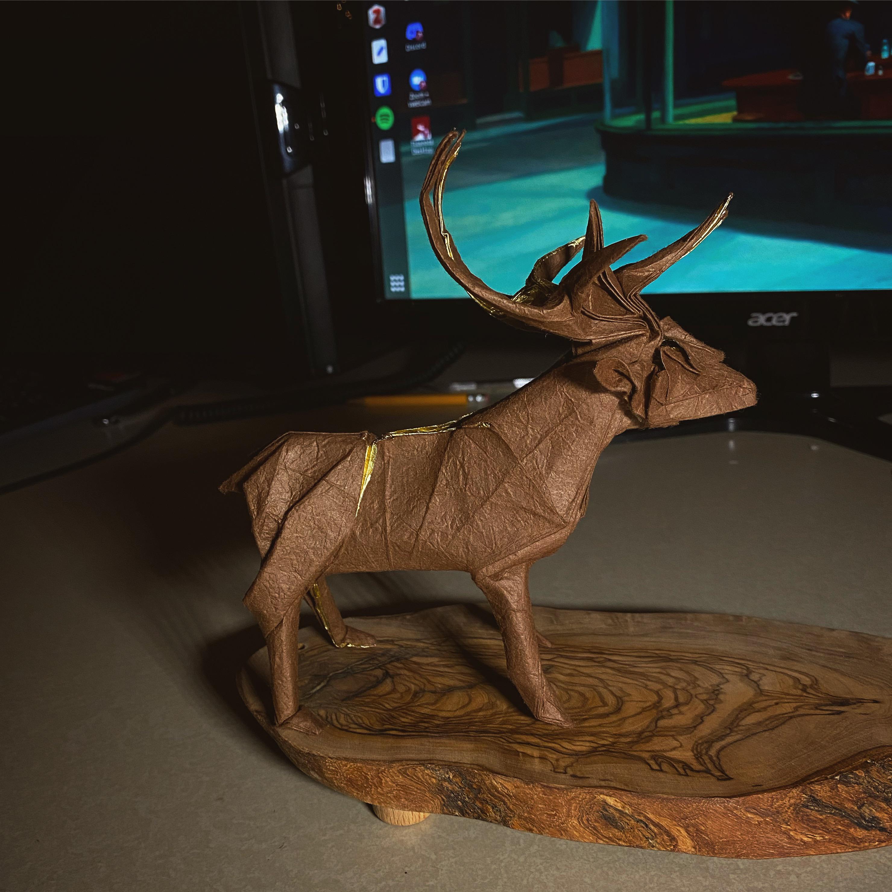 Origami Deer by Satoshi Kamiya, Instructions by Mariano Zavala, Folded