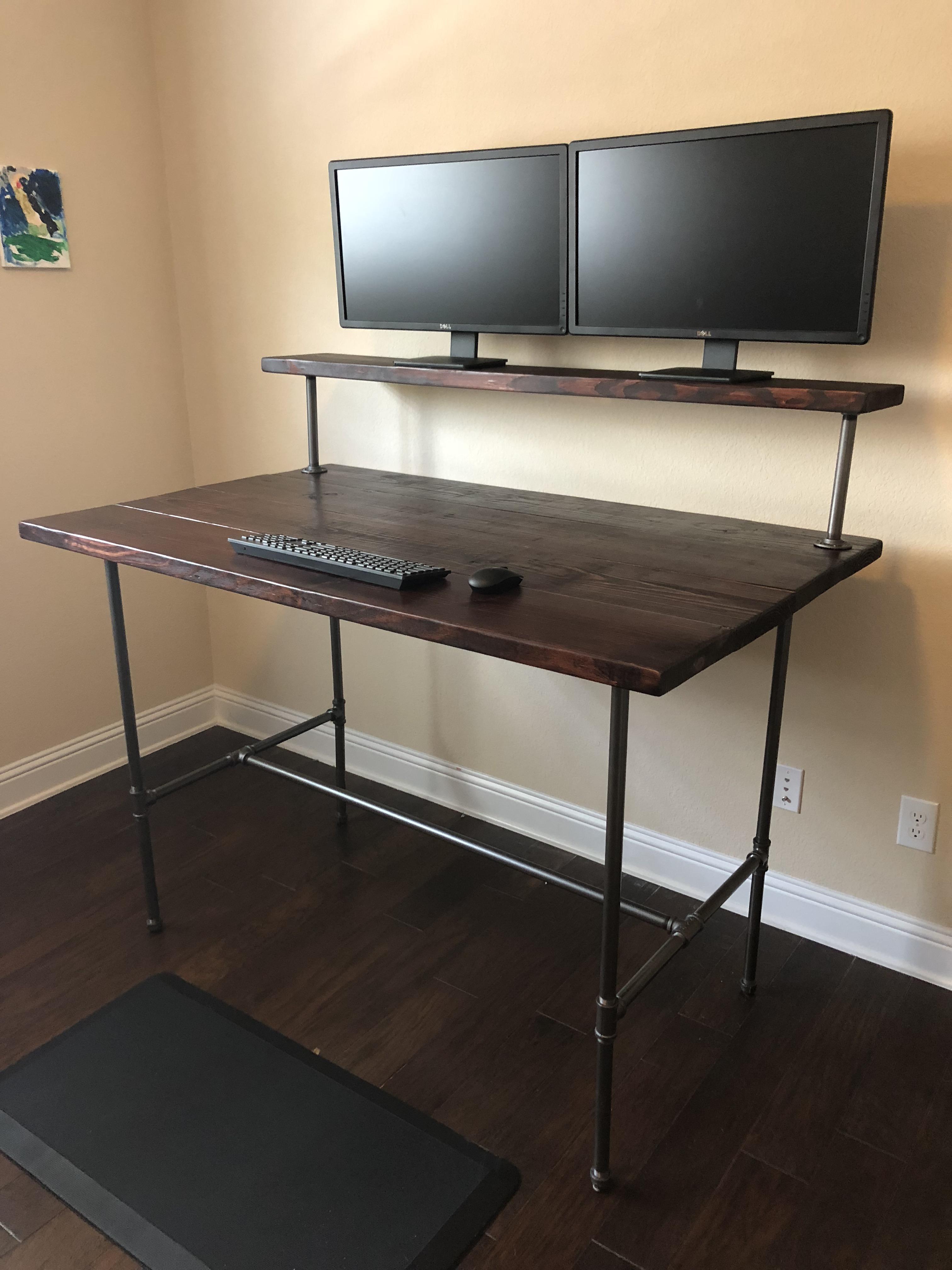 Standing desk 2x10 pine and 3/4” pipe. r/woodworking