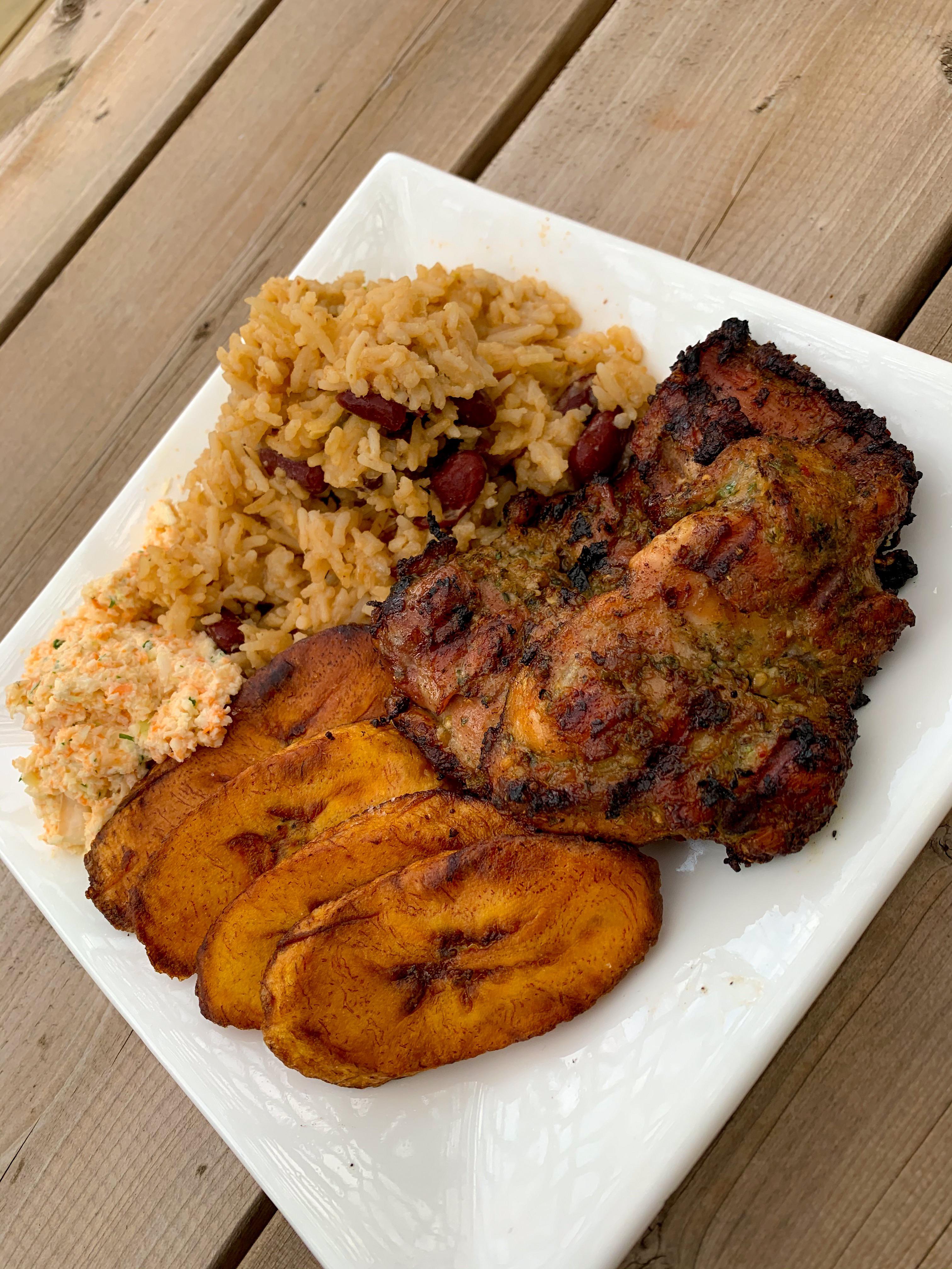[Homemade] Jerk Chicken w/ Rice/Peas & Plantain r/food