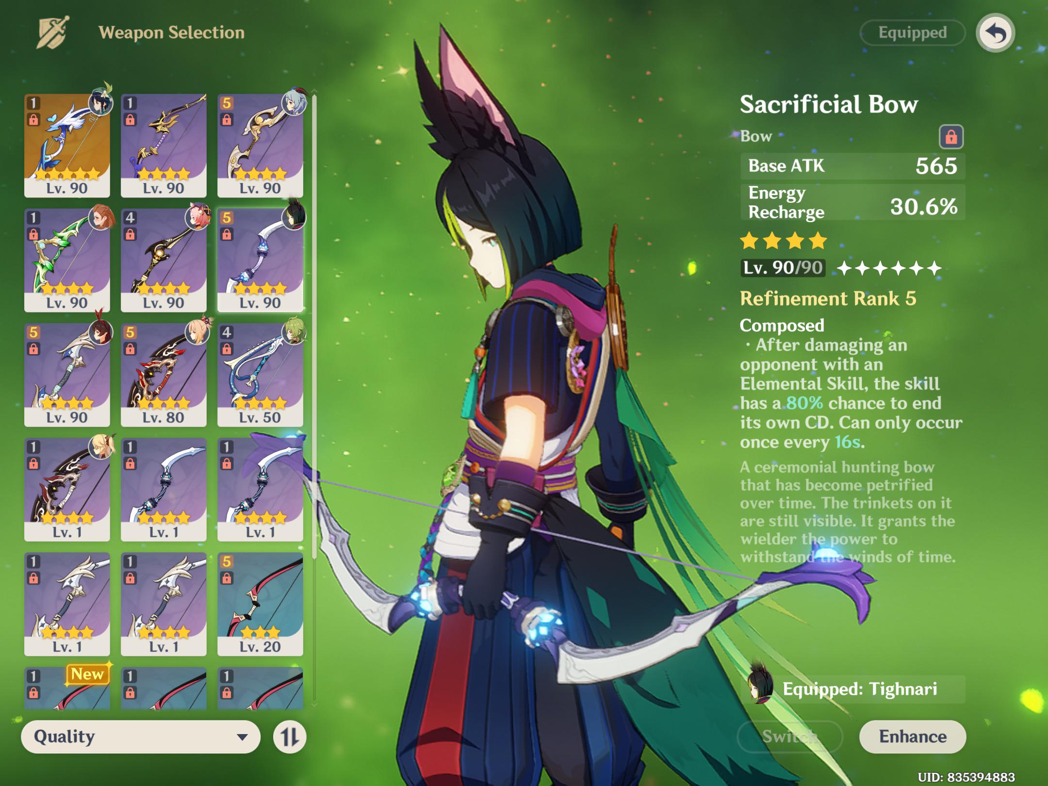 Which bow is best for Tighnari minus the Aqua bow (may have foddered