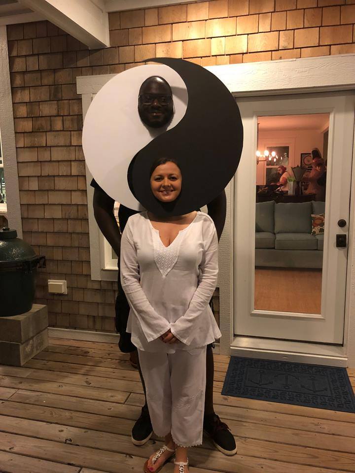 My friend's Halloween costume as Yin and yang. r/pics