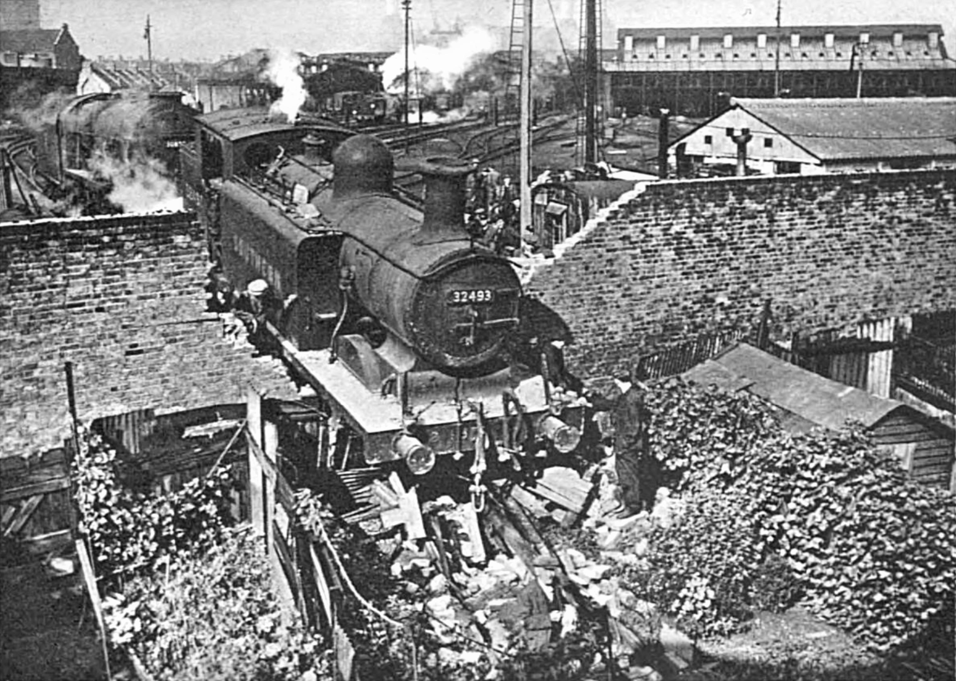 A steam crashes into a Battersea garden, October 1951. This was the back garden of