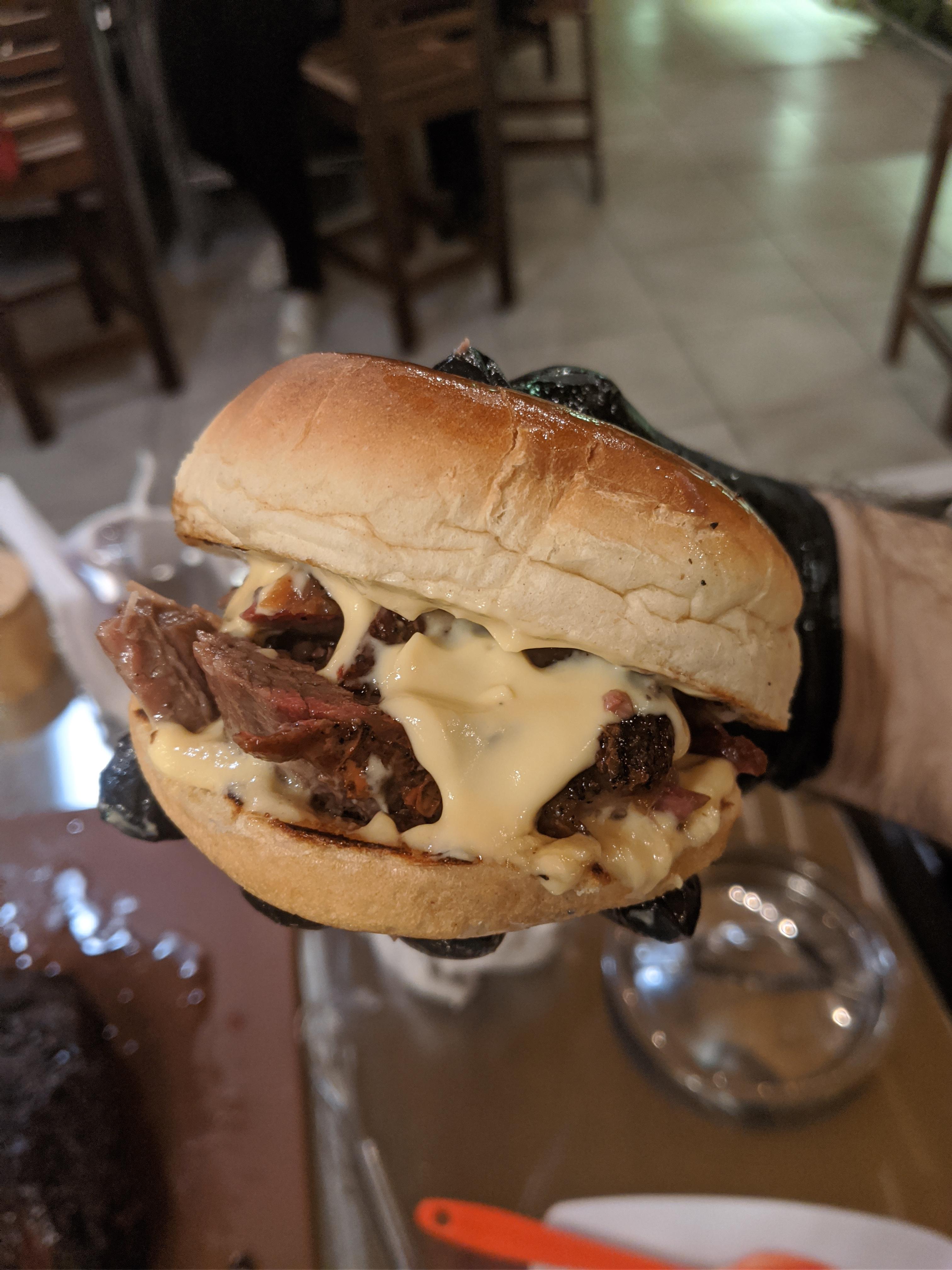 Brisket sandwich with a cheese sauce (gruyere, Gouda and cheddar with a touch of parmesan) r/BBQ