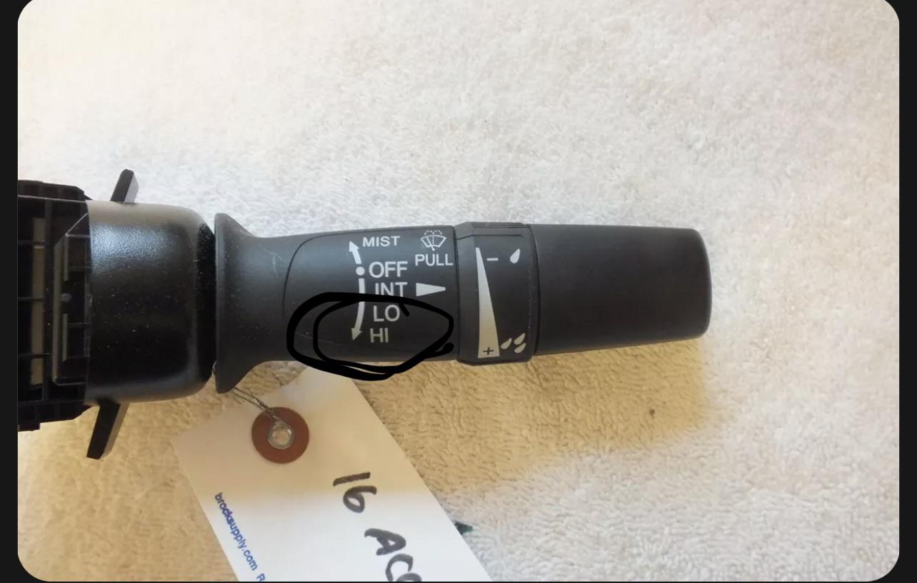 Windshield wiper speed problem. 2016 Honda Accord. Wipers only work on