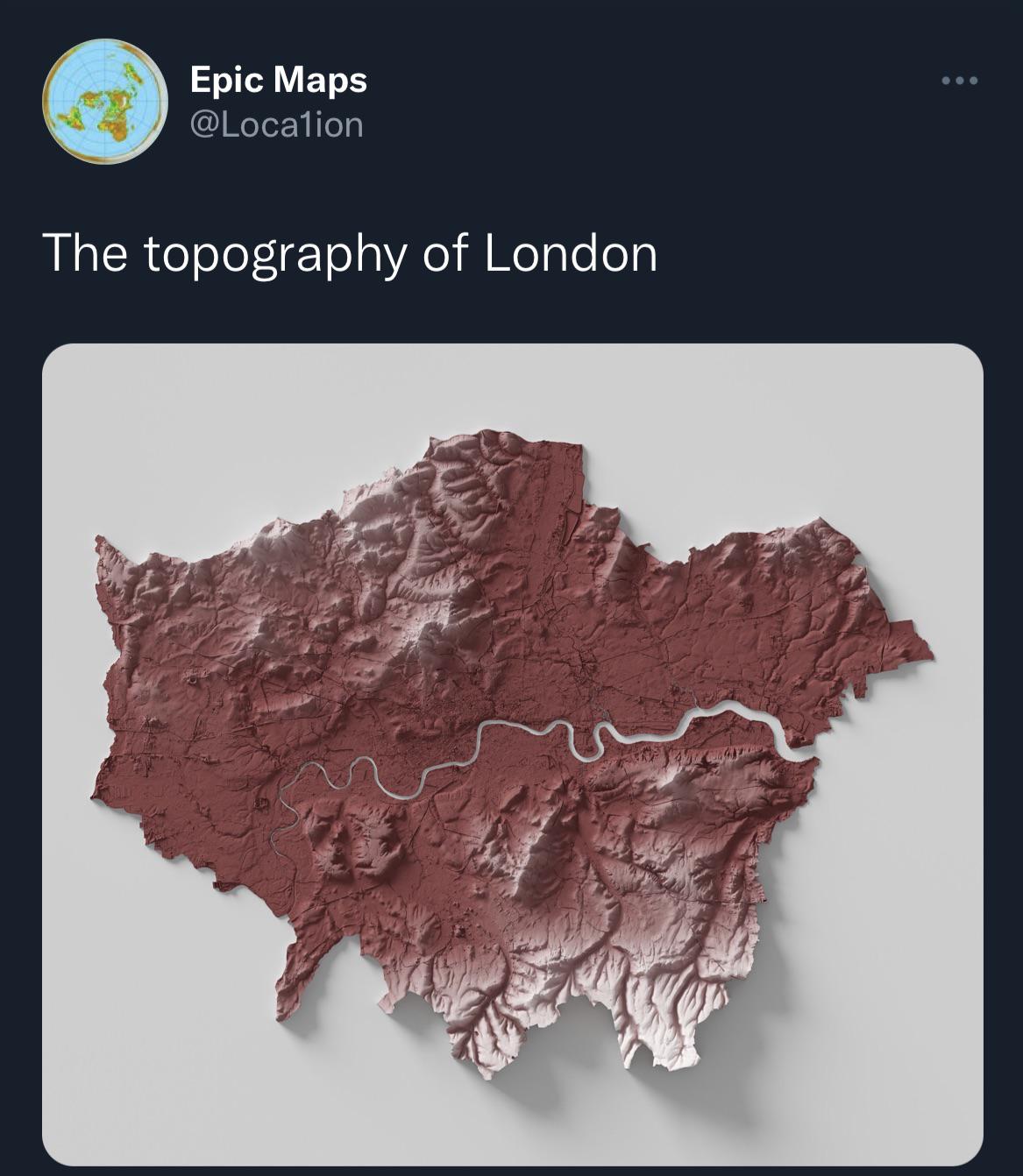 Topographic Map of London (found on Twitter) r/london