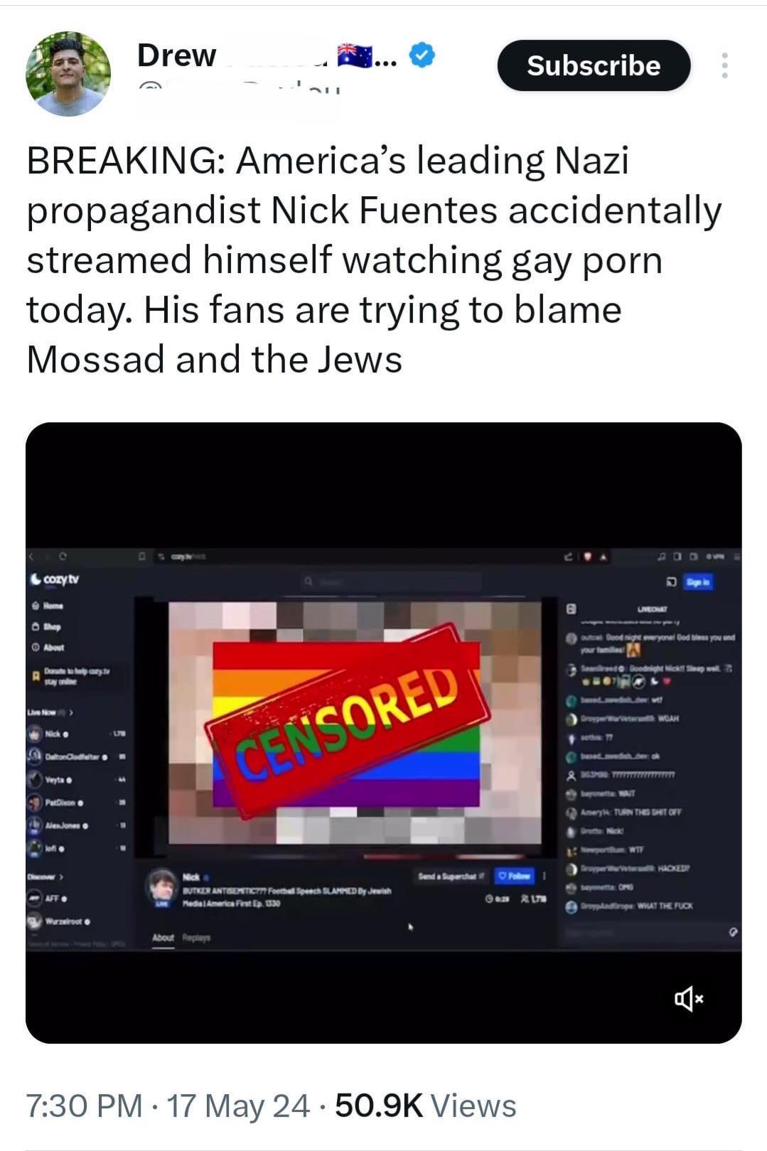 Nick the quirky boy Fuentes known Nazi propagandist who influences many of the Qboys got caught