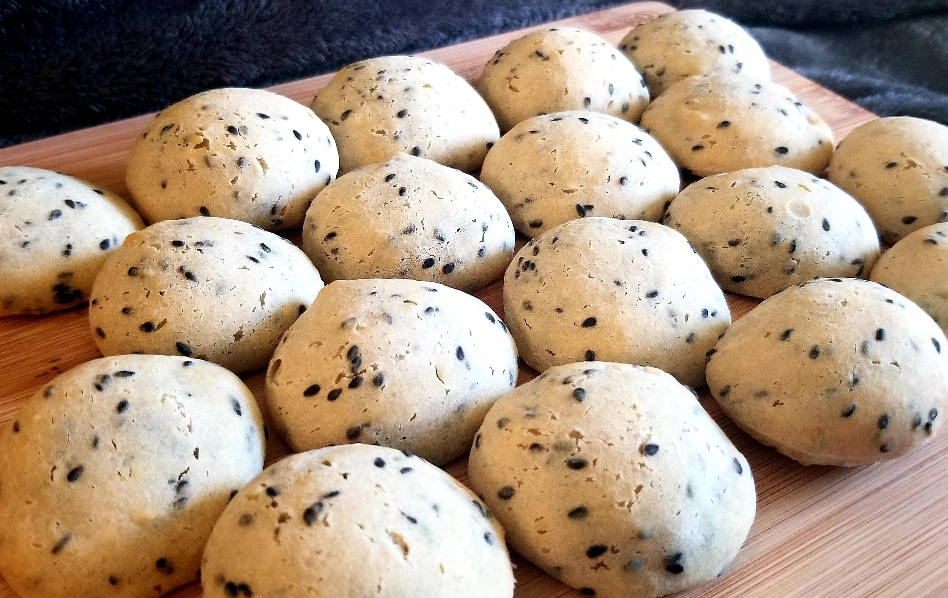 I made Korean Mochi Bread flavored with toasted black sesame seeds