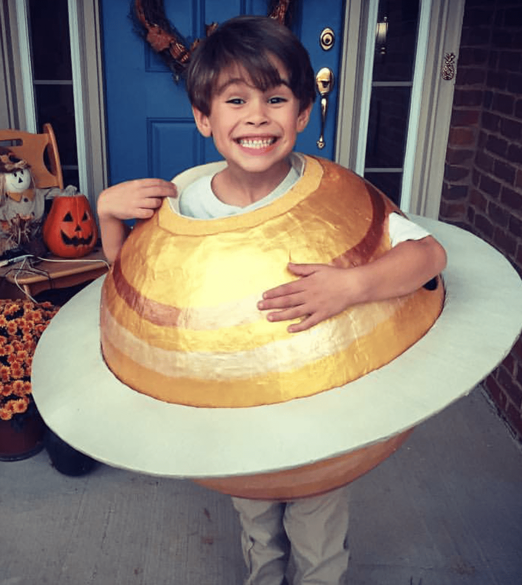 He wanted a homemade Saturn costume, so we had to pics