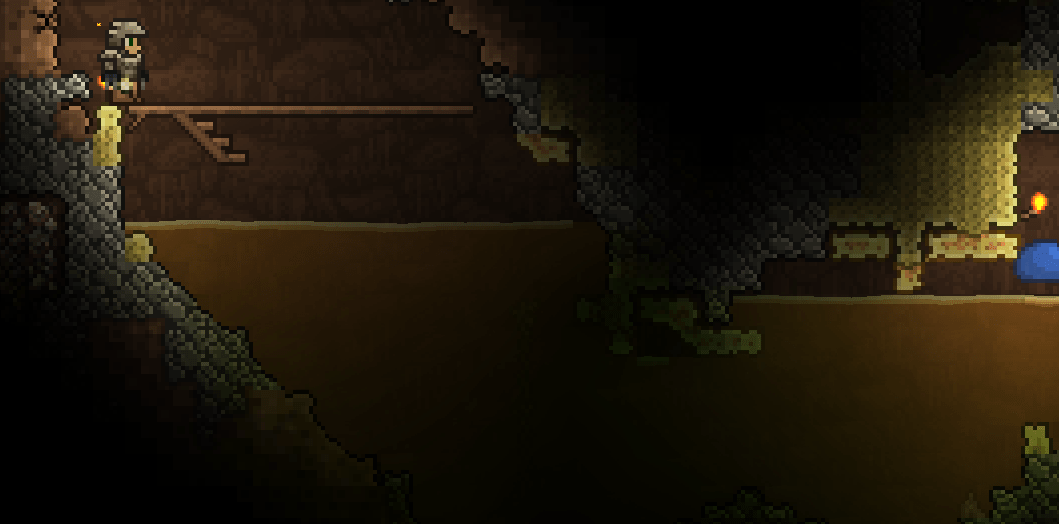 New to terraria. Ran into yellow water and sand underground. Am I just