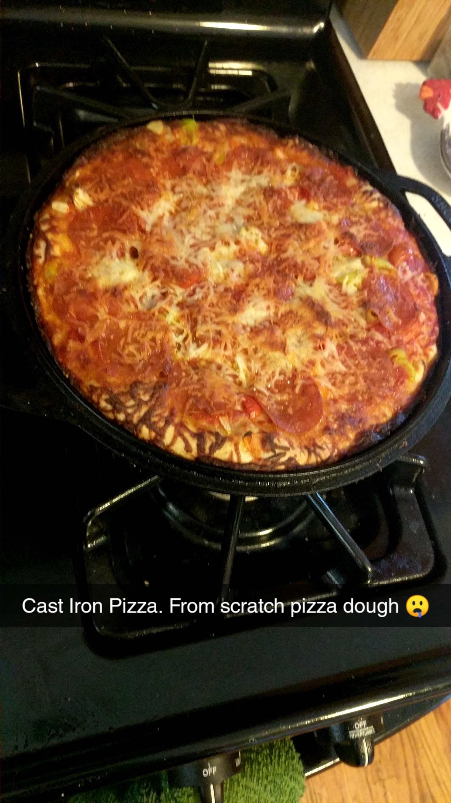 King Arthur Flour "Crispy Cheesy Pan Pizza". The Cast Iron makes