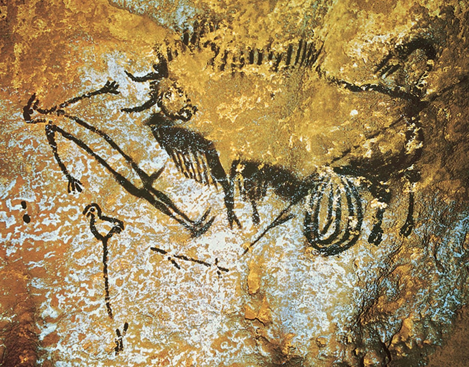 "The Shaft of the Dead Man" cave painting in Lascaux cave, France