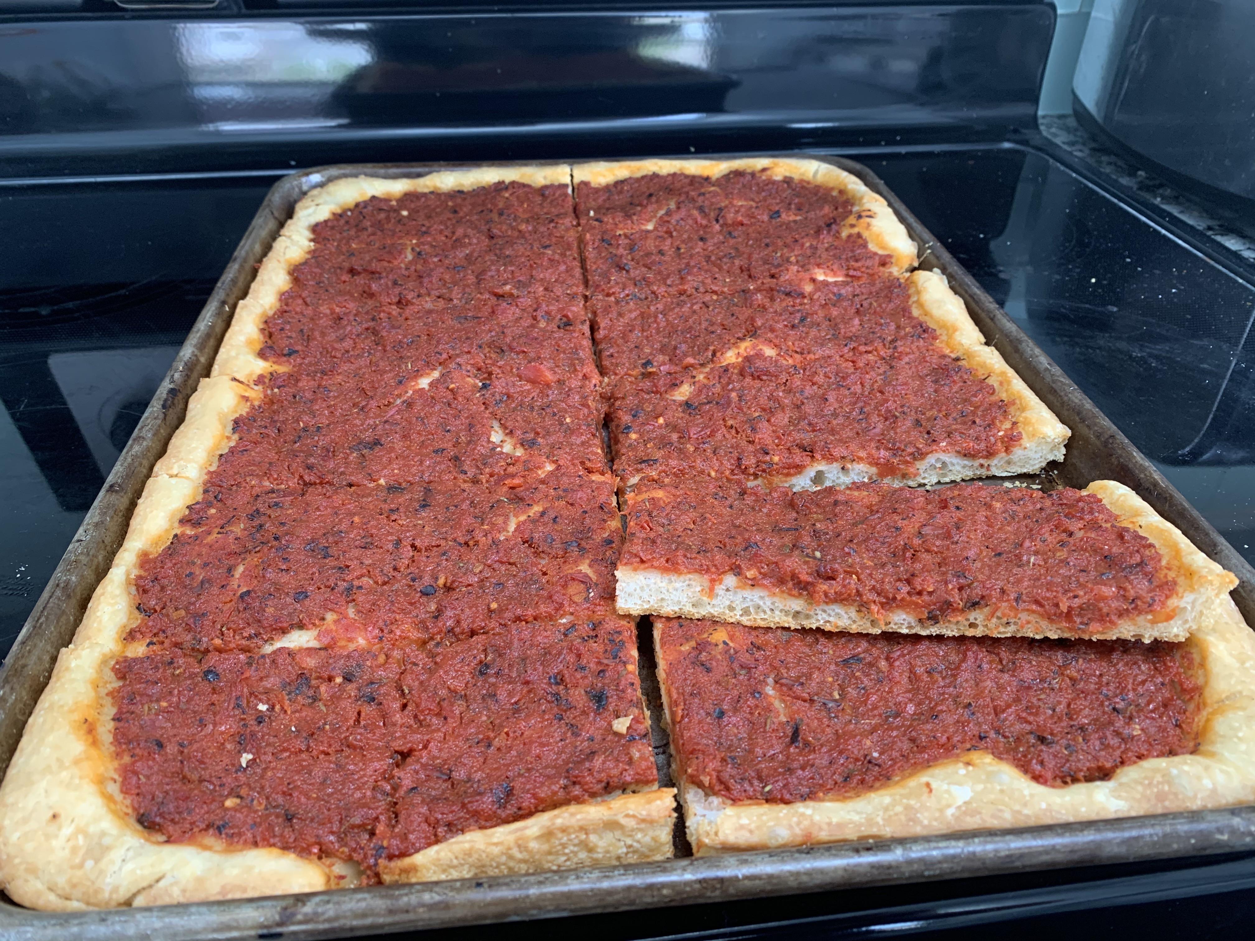 RI style Pizza Strips or Philly style tomato pie ; r/Pizza