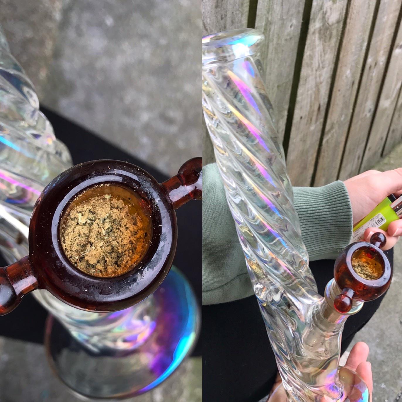 my rainbow bong, filled with wedding cake and topped with kief to