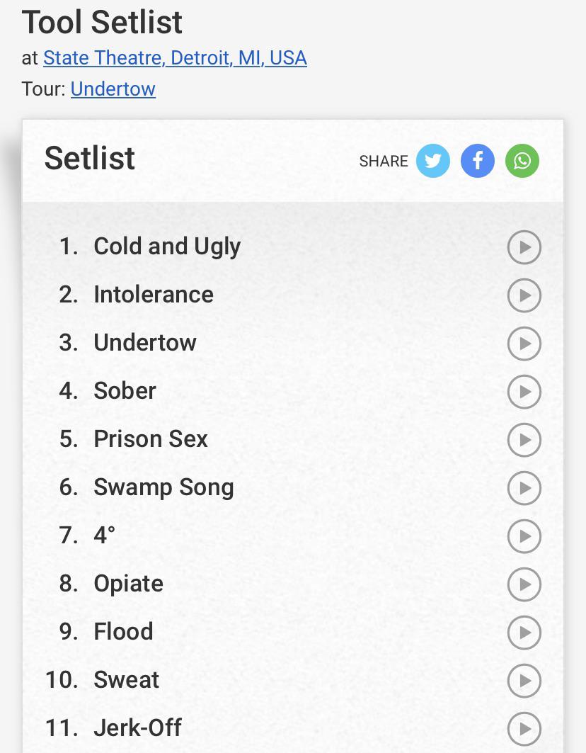 First set list. r/ToolBand