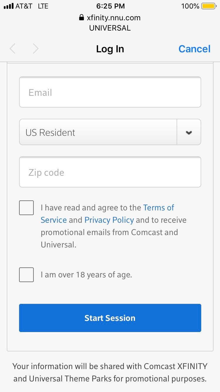 Universal Studios makes you sign up for emails to use WiFi r