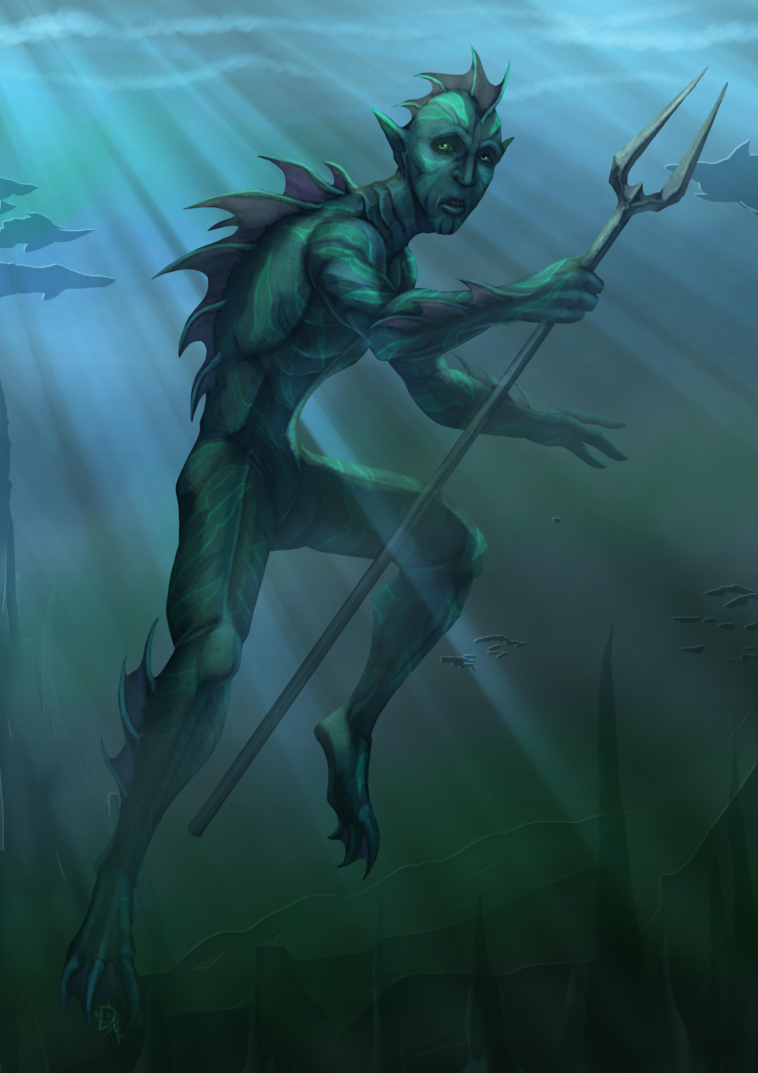 [OC][ART] Under da Sea! Sea Elf Hunter r/DnD