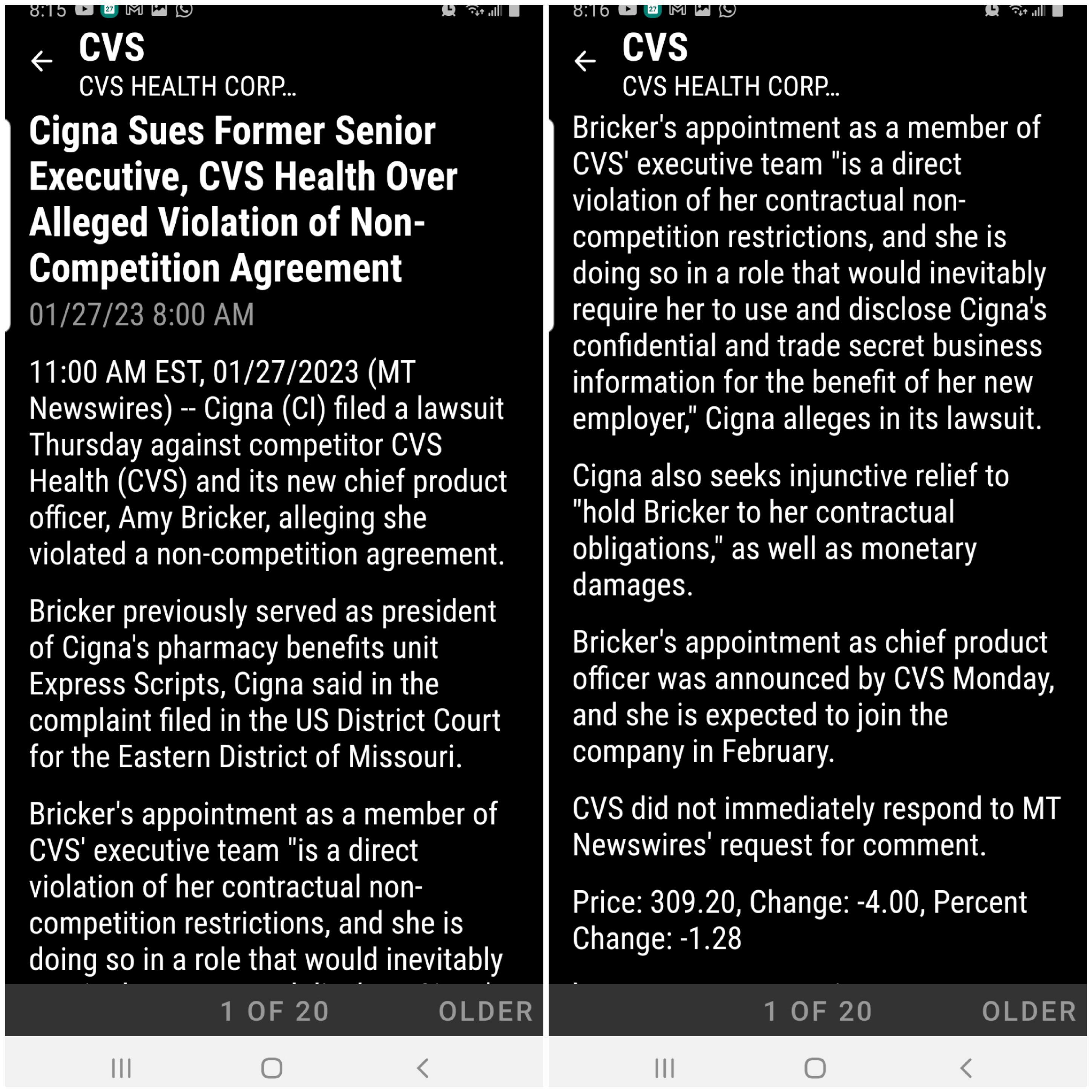 INND / Other news Cigna vs Cvs Healthcare War for billions in