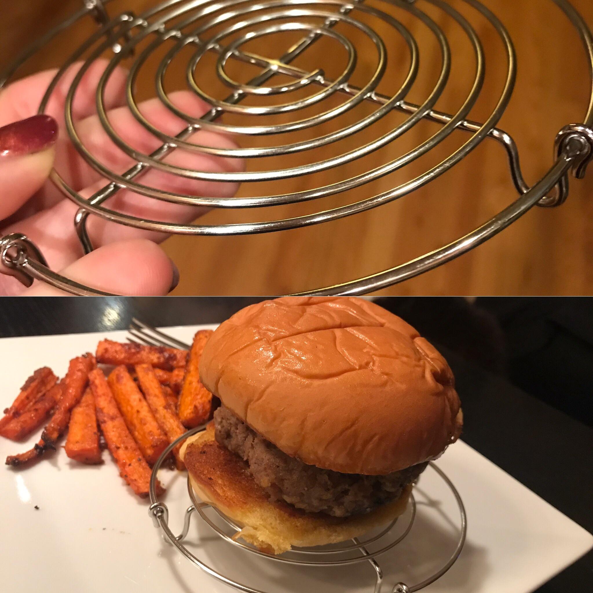 Use a steamer rack/trivet to keep your burger juices from soaking into