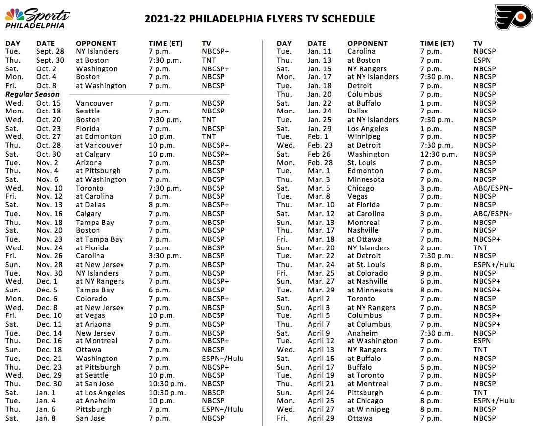 Islanders Schedule 2022 Full 2021-2022 Broadcast Schedule Showing Where Each Game Will Be Broadcast. I've Seen A Lot Of Questions Asked, Thought This Would Help! : R/Flyers