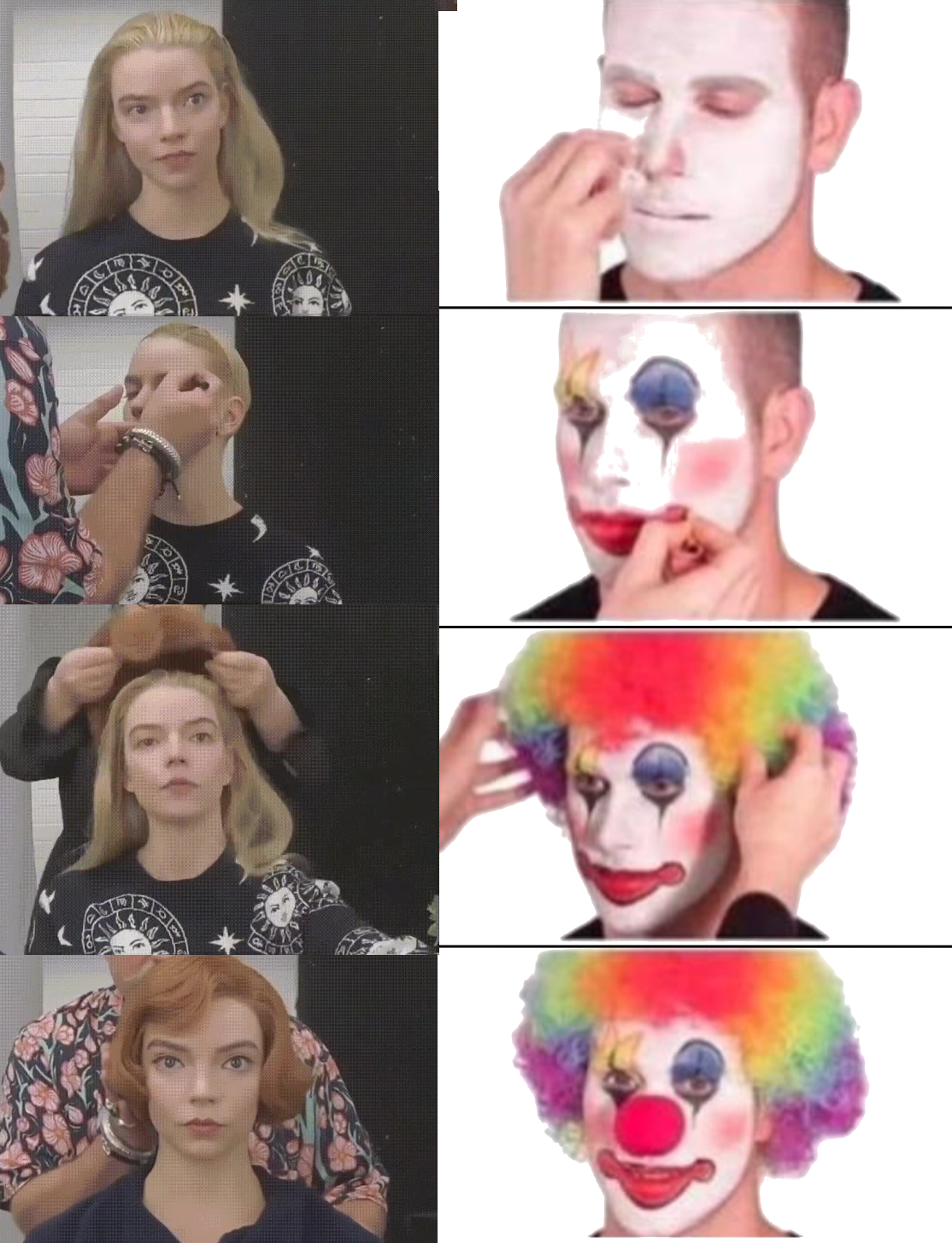 Clown face meme(Beth Harmon edition) r/queensgambit