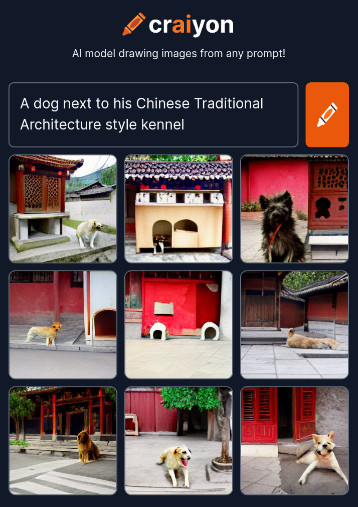 A dog next to his chinese tradicional architecture style kennel r