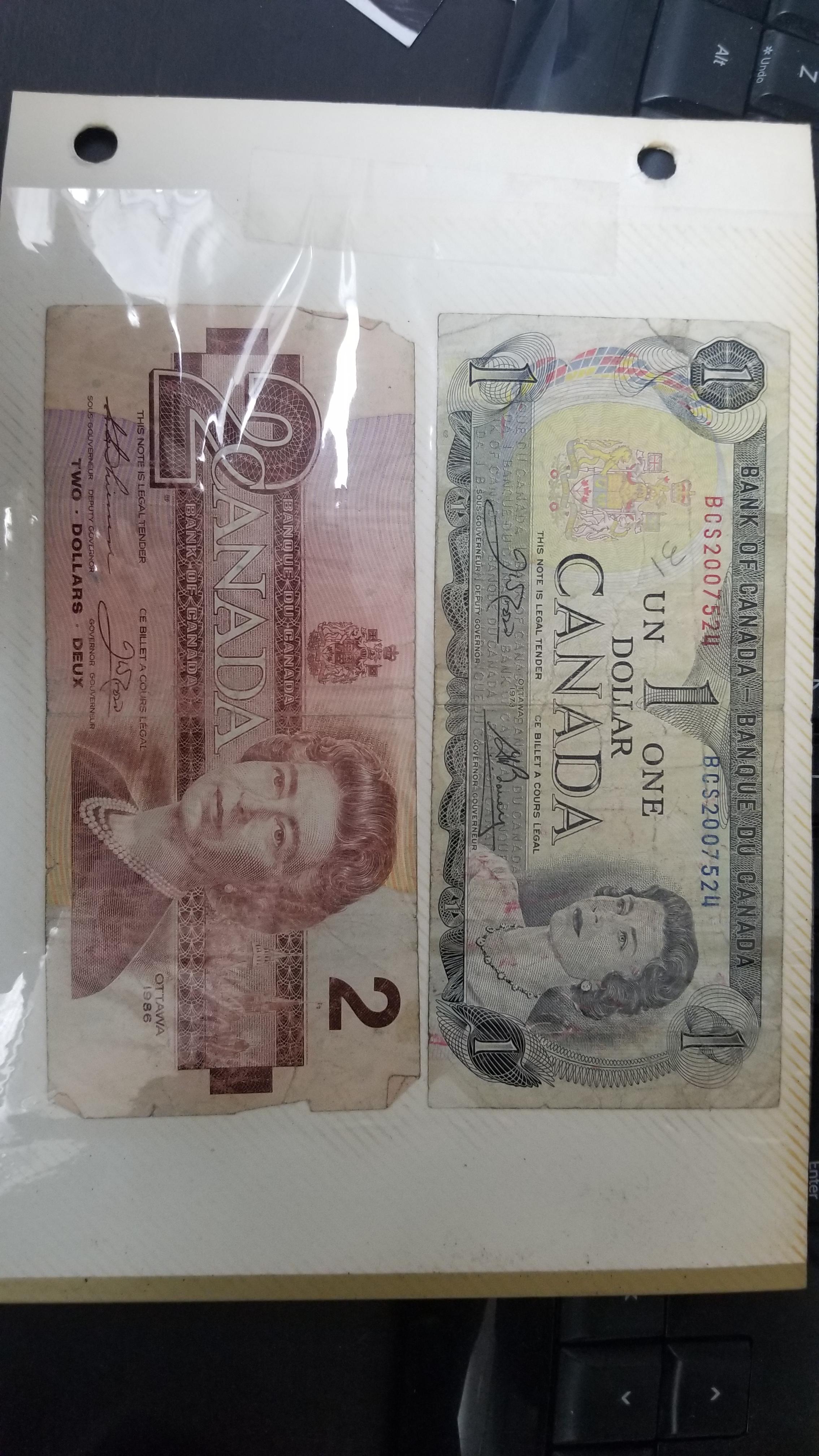 Are these bills worth anything ? 1986 2 dollar bill and canadian 1