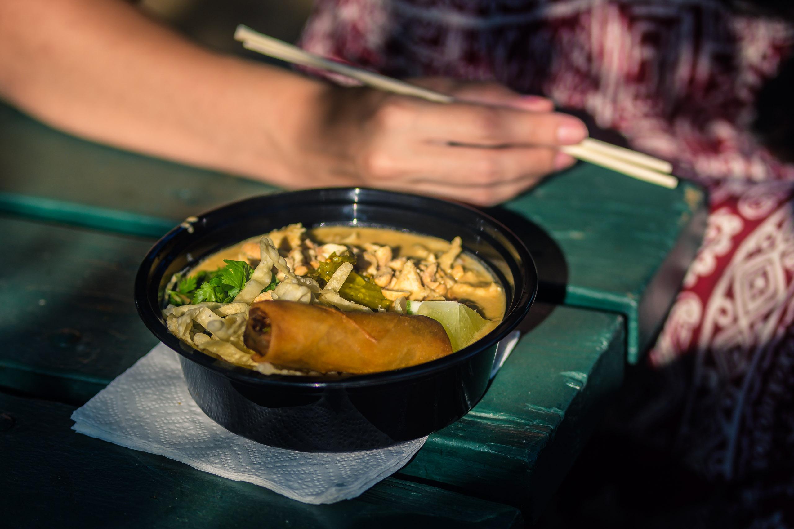 Chicken curry with egg roll from Big Thai Country food truck of