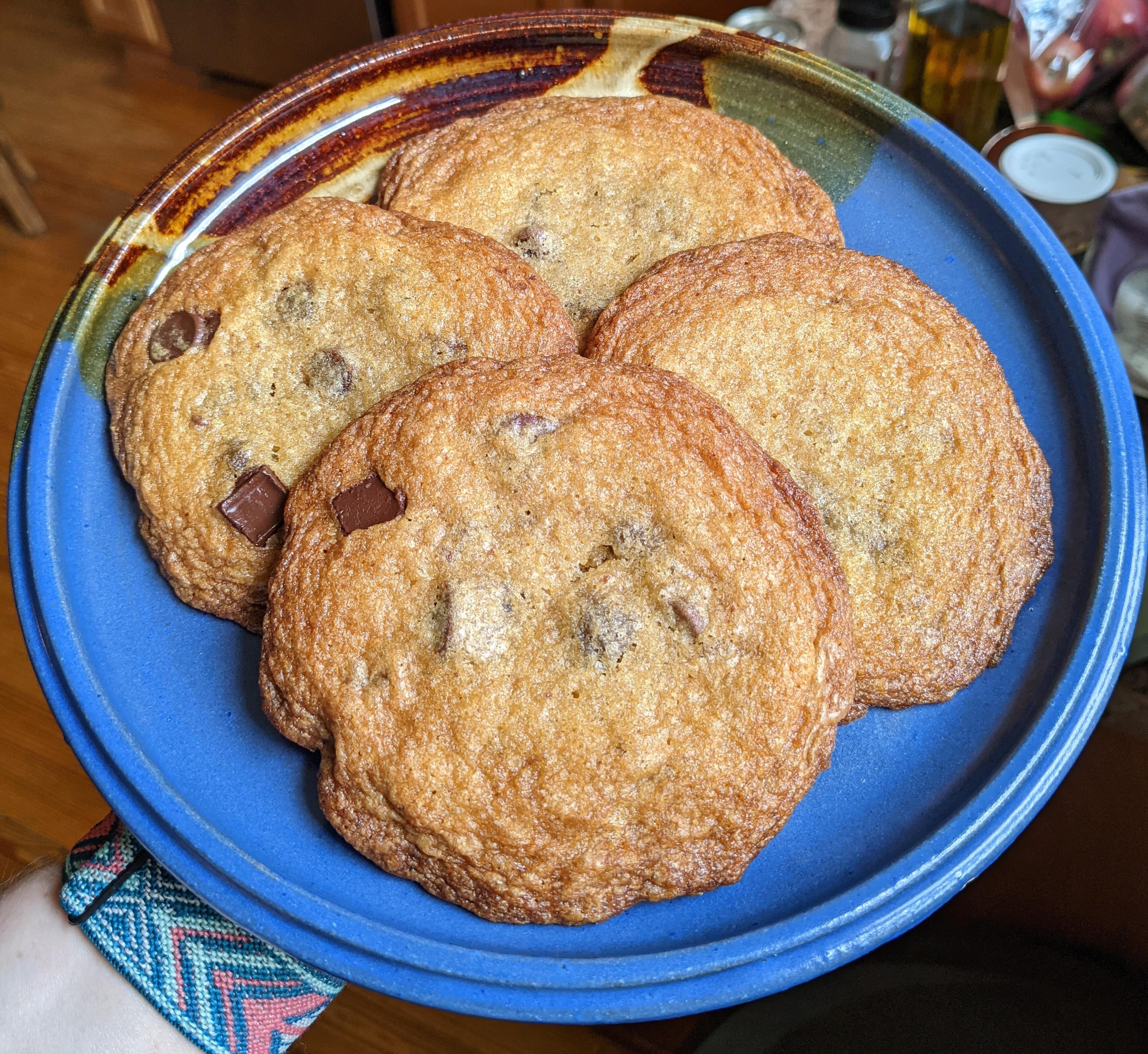 I made Claire Saffitz's chocolate chip cookies. Love those wrinkly edges. r/Baking
