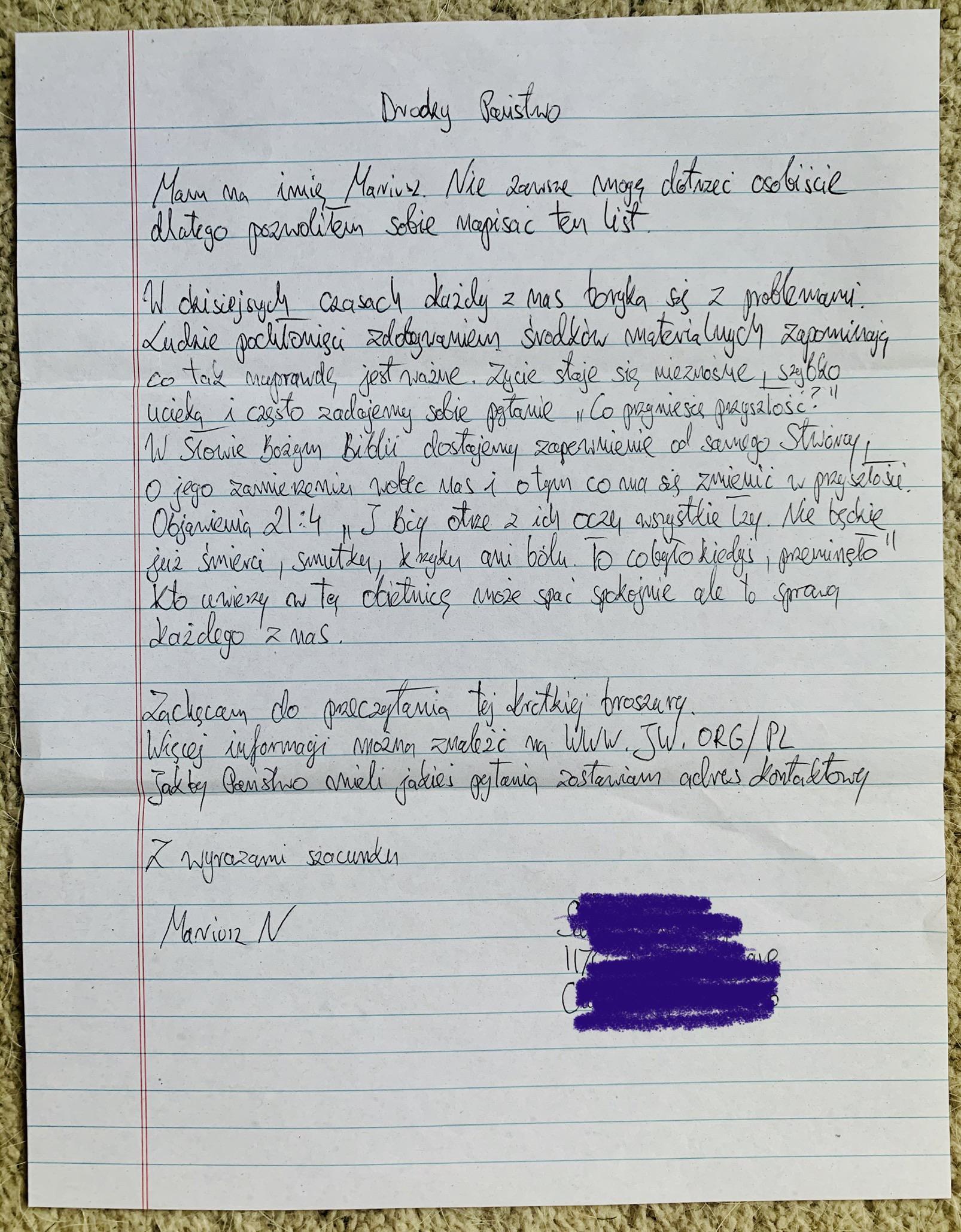 [ Polish > English ] I received this handwritten letter today addressed to me from someone I don