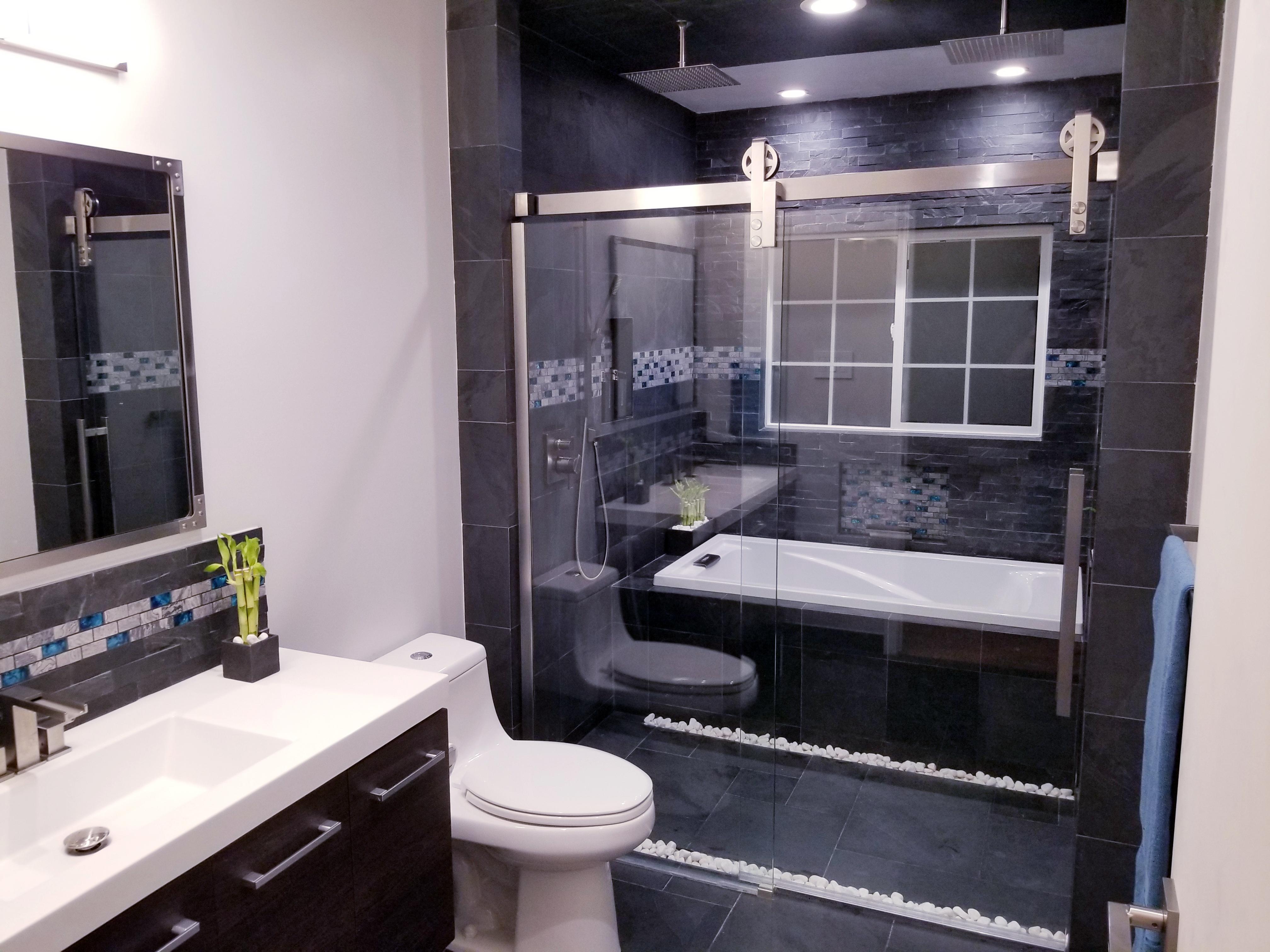 Modern Slate and Glass Bathroom First bathroom I have designed and
