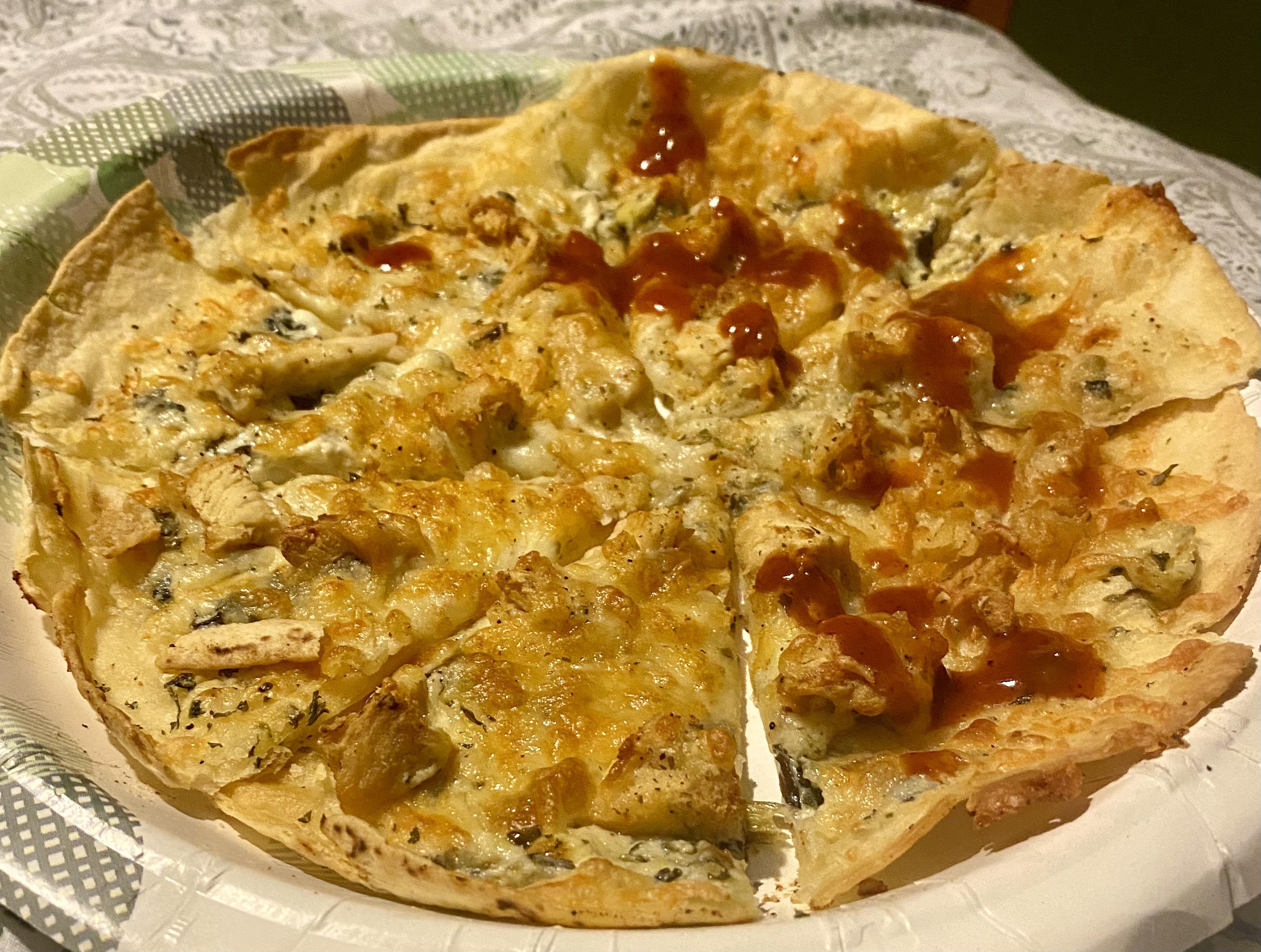 My delish tor tilla spinach chicken pizza from the air fryer r