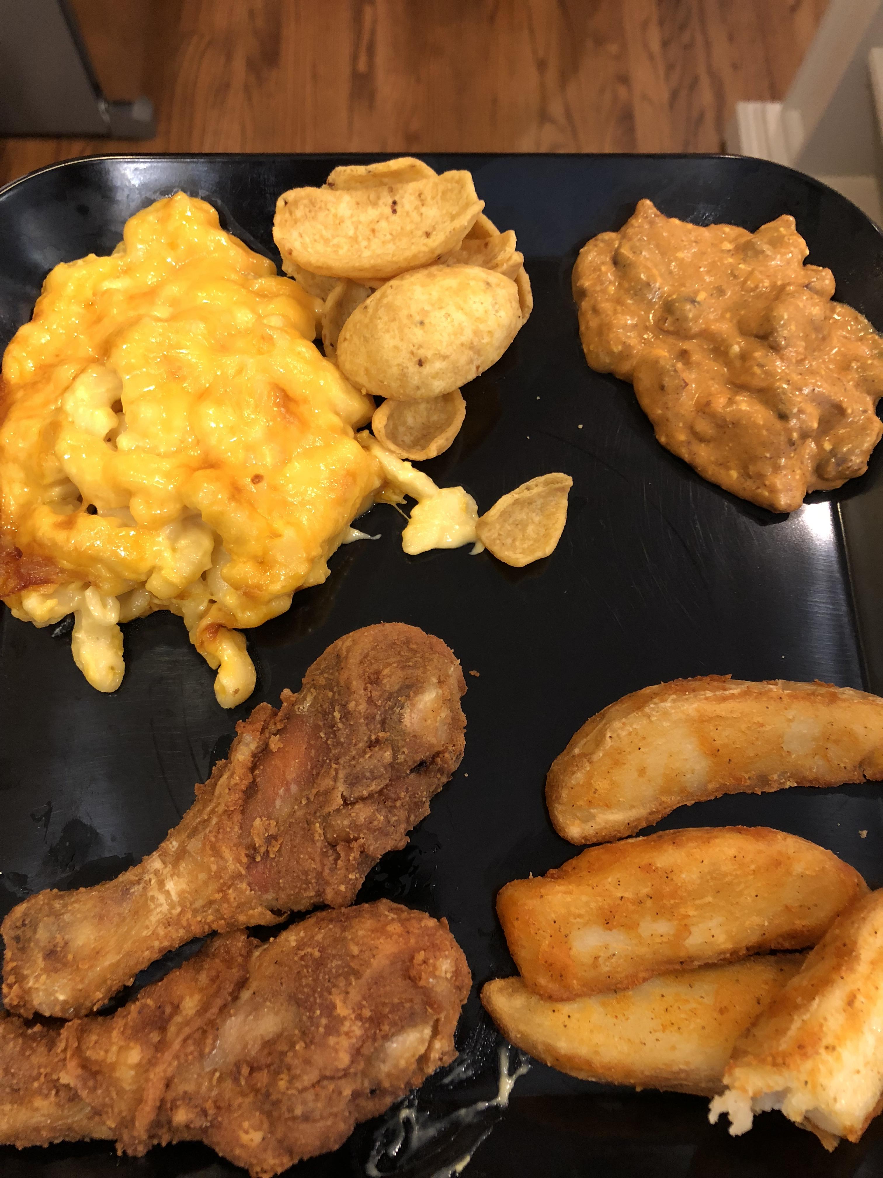 Supermarket Deli Special. Grocery store fried chicken and Jojo’s