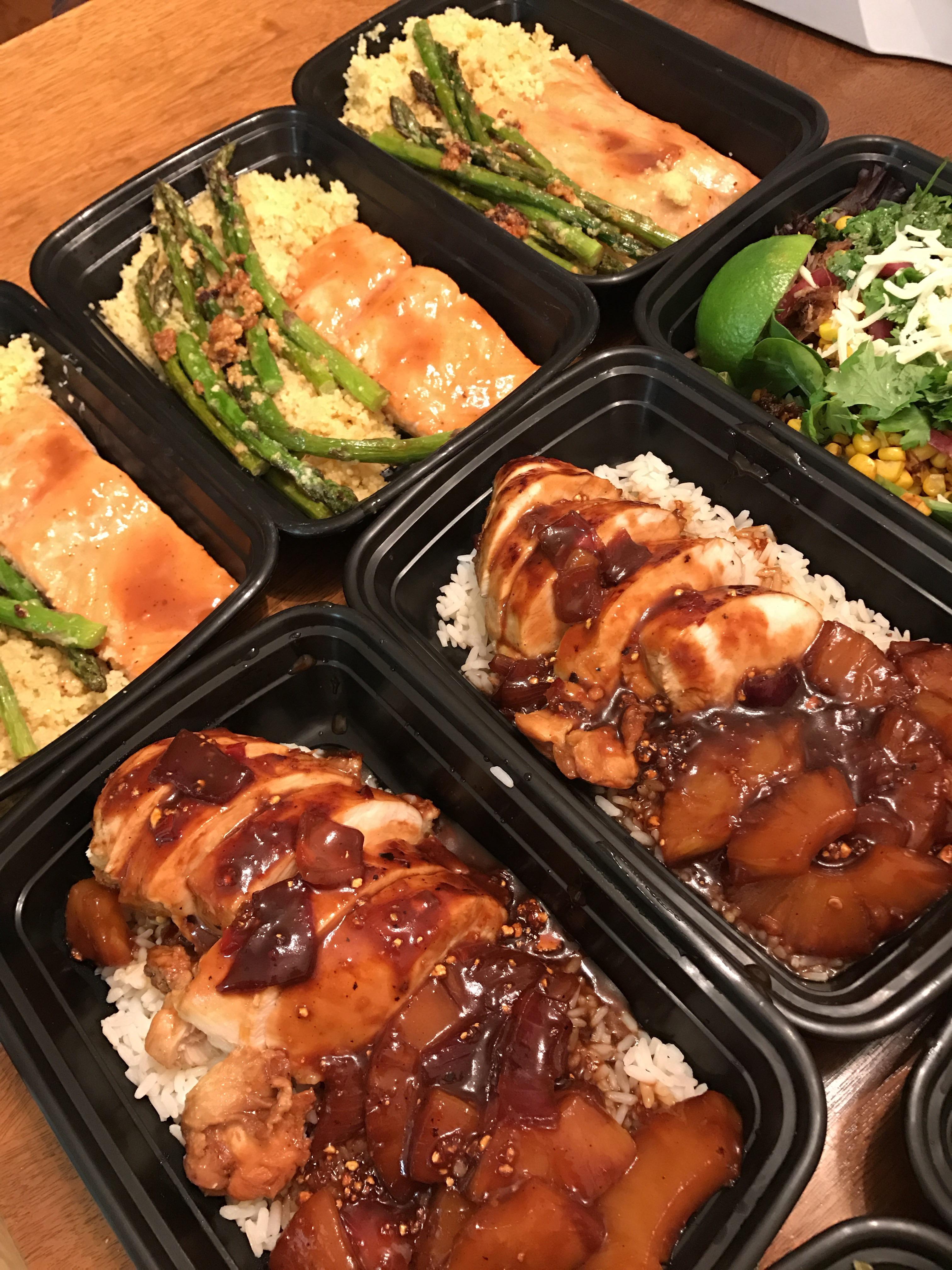 Brown sugar and Dijon glazed salmon with Parmesan asparagus and