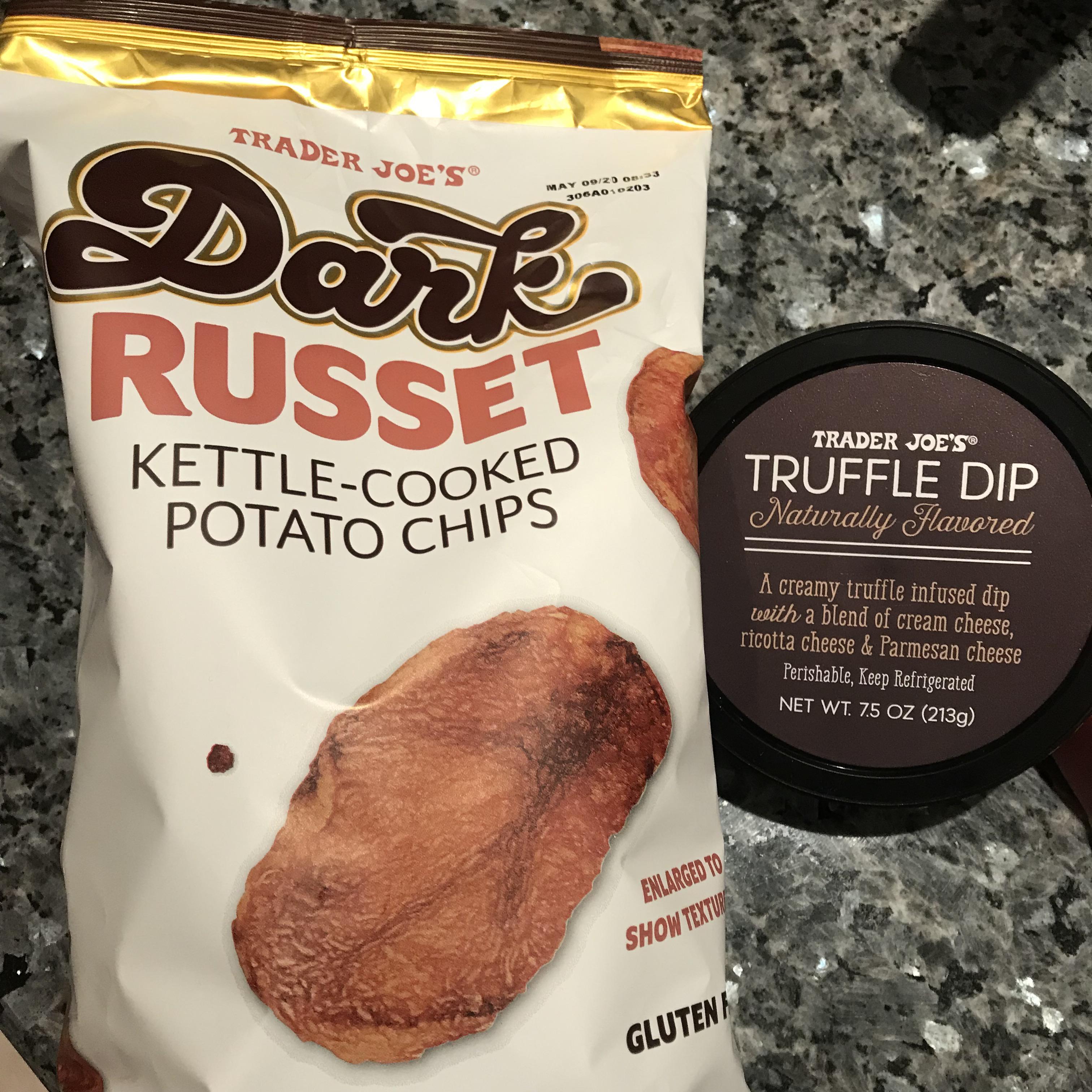 Dark russet chips and truffle dip is an amazing snack combo! r/traderjoes