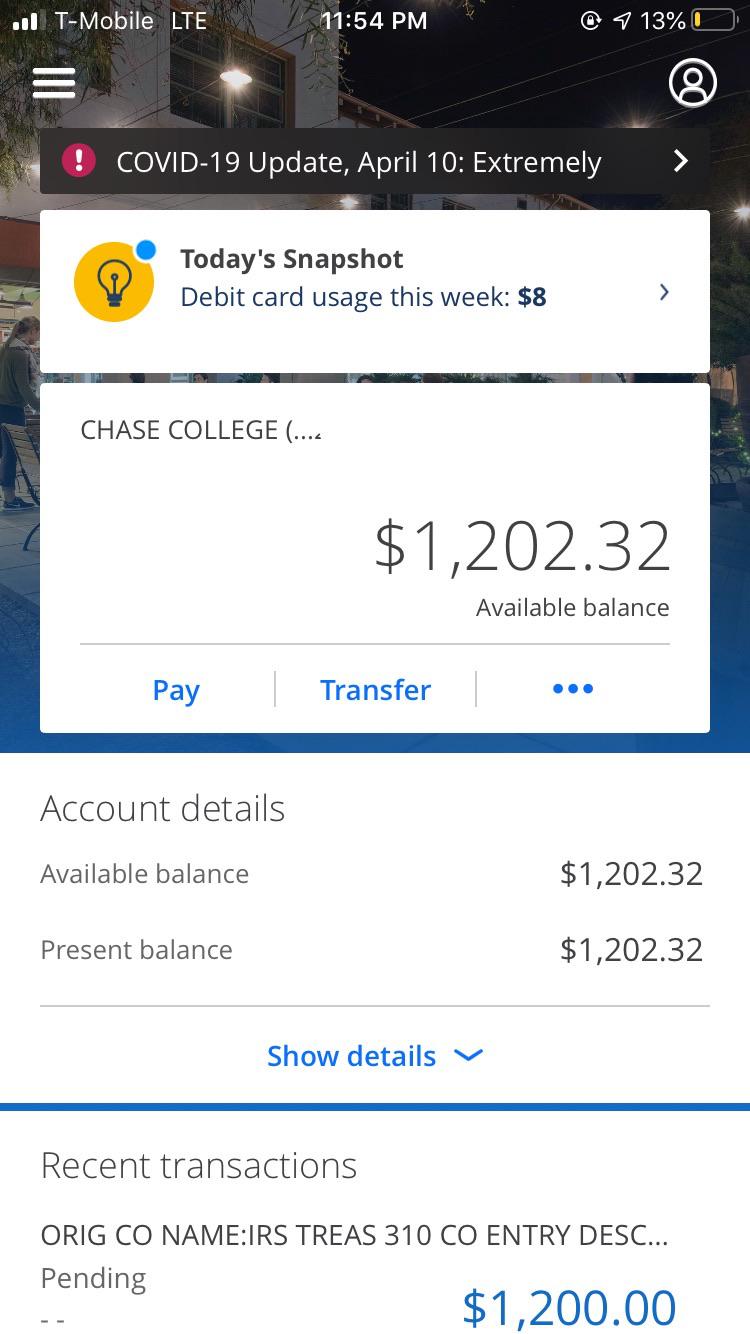 Chase Stimulus Check Reddit STIMUQ