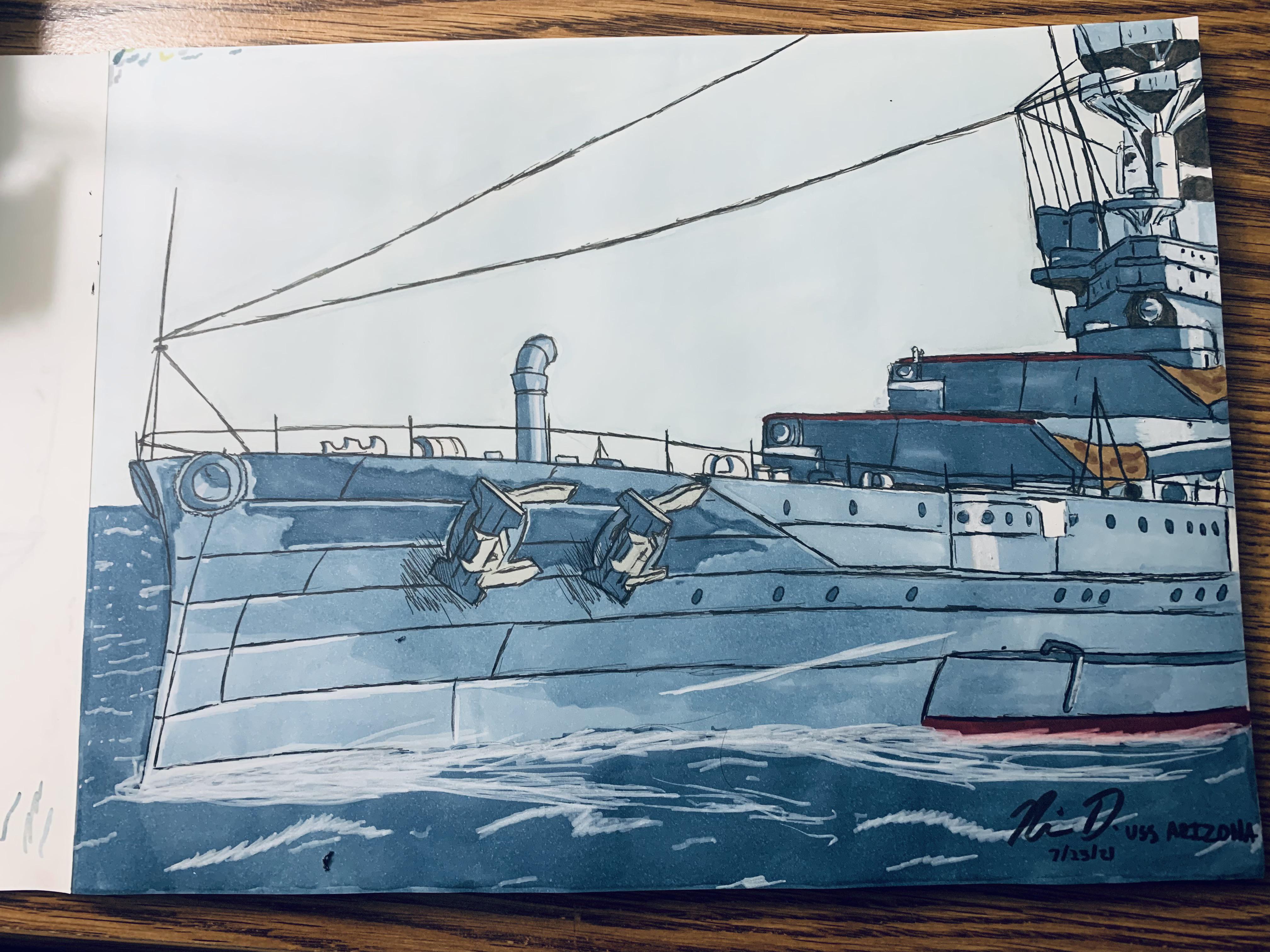 My first complete drawing of a warship! (USS Arizona) r/WorldOfWarships