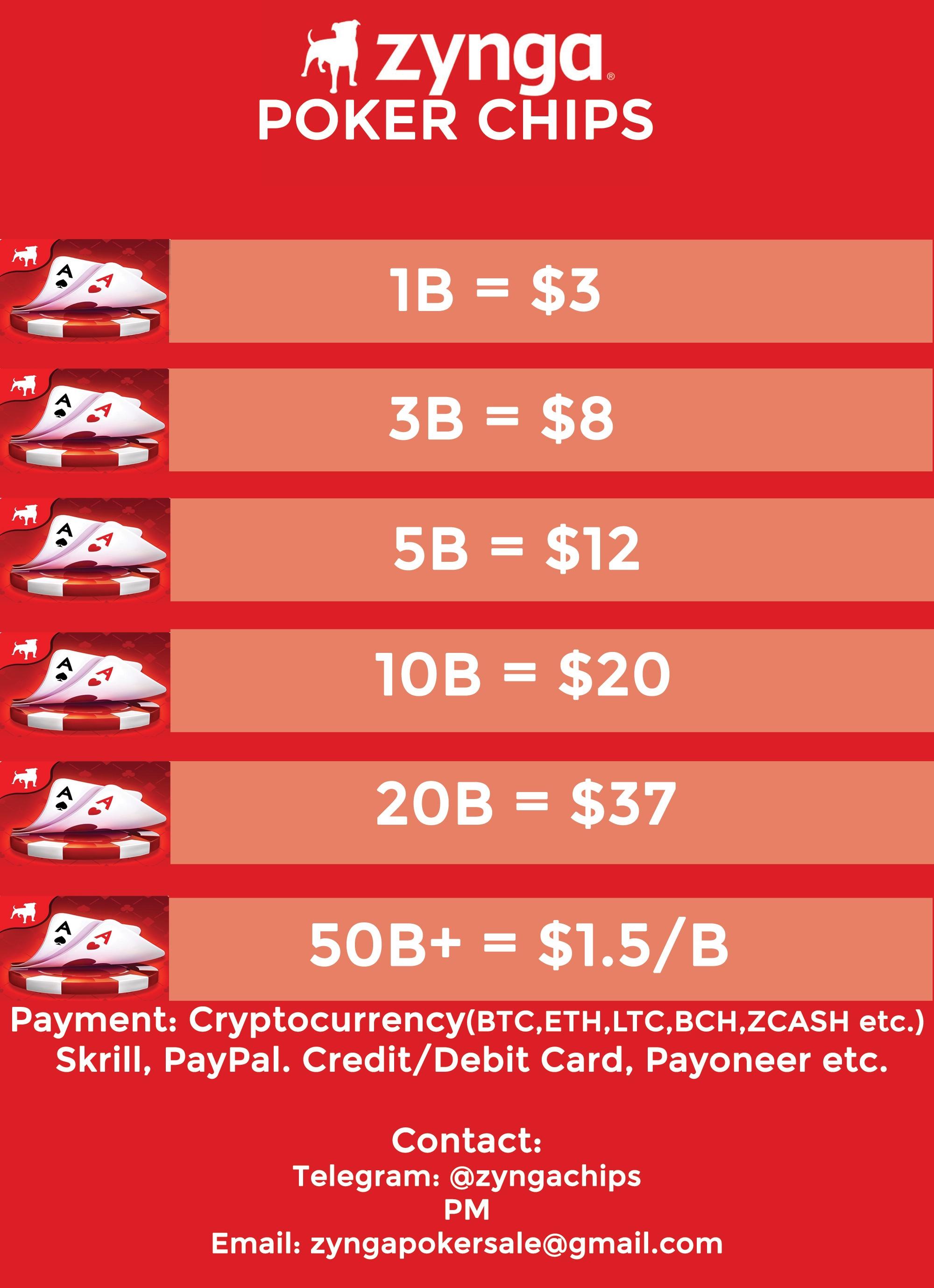 *ZYNGA POKER CHIPS Starting at 1.5 per B *CHEAP & TRUSTED SELLER