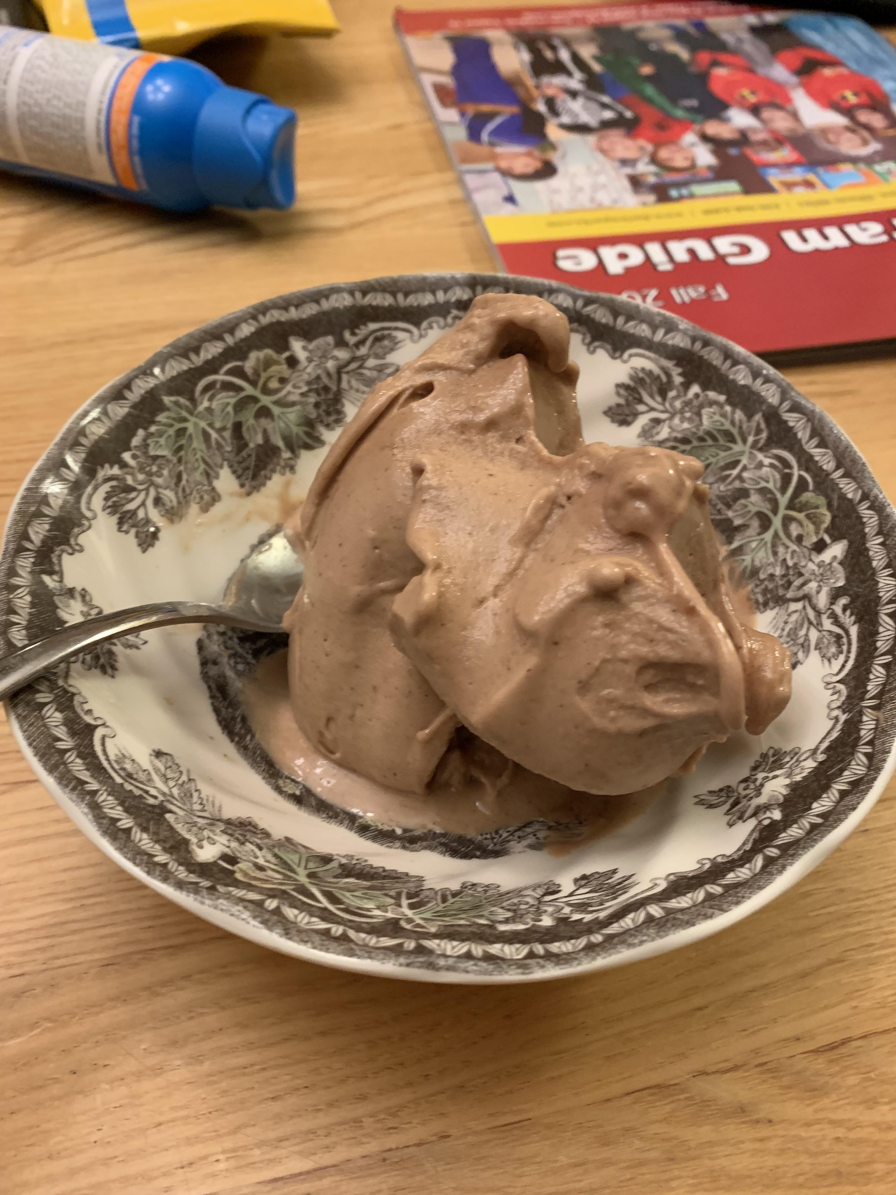 Chocolate Hazelnut Ice Cream made using just frozen bananas, cacao