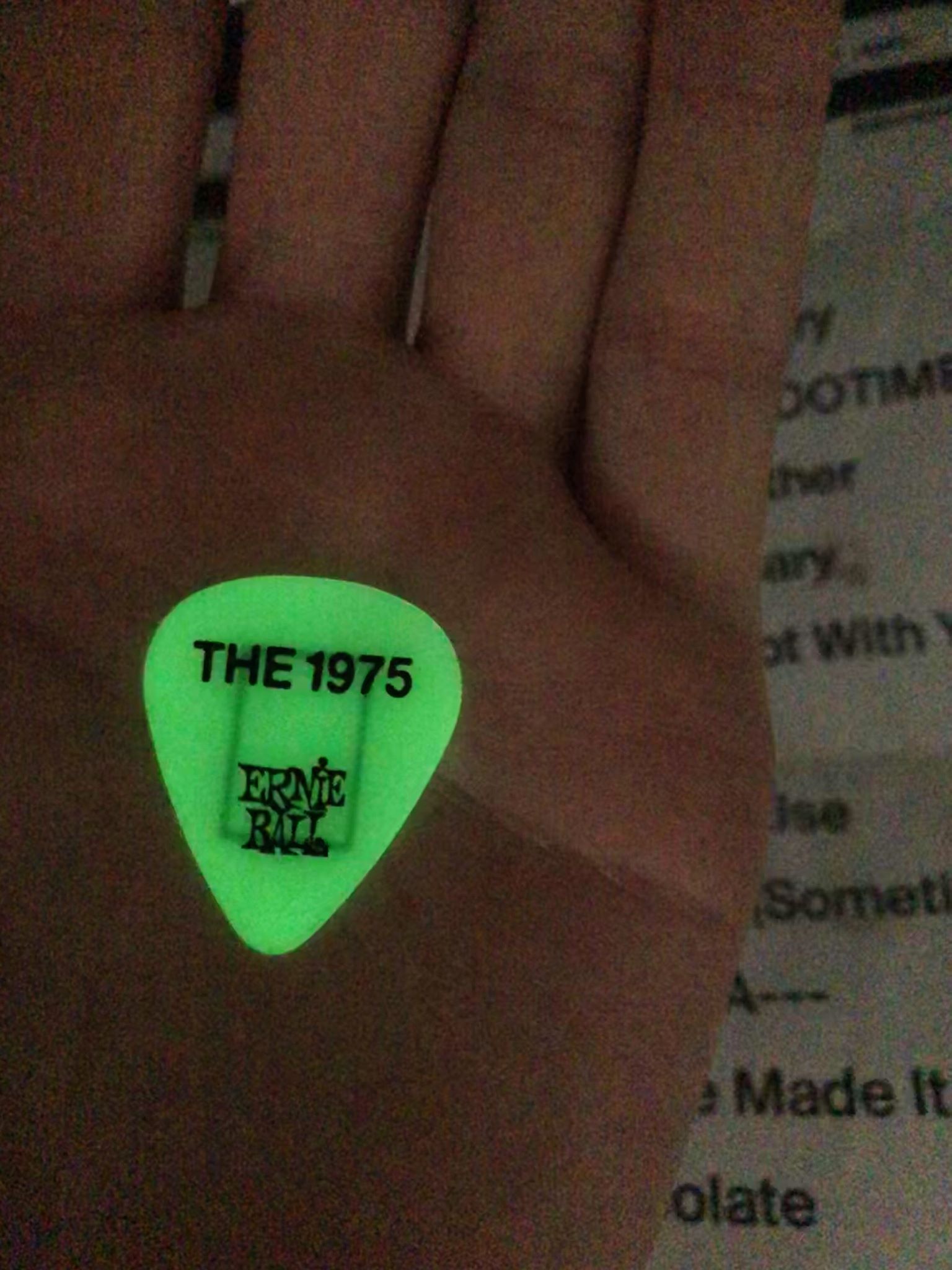 Glowinthedark guitar pick caught from Laneway Festival r/the1975