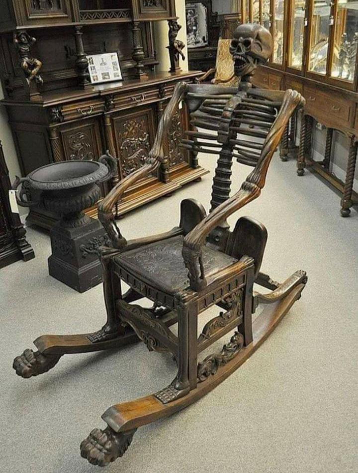 Carved Skeleton rocking chair Russia 19th century r/interestingasfuck