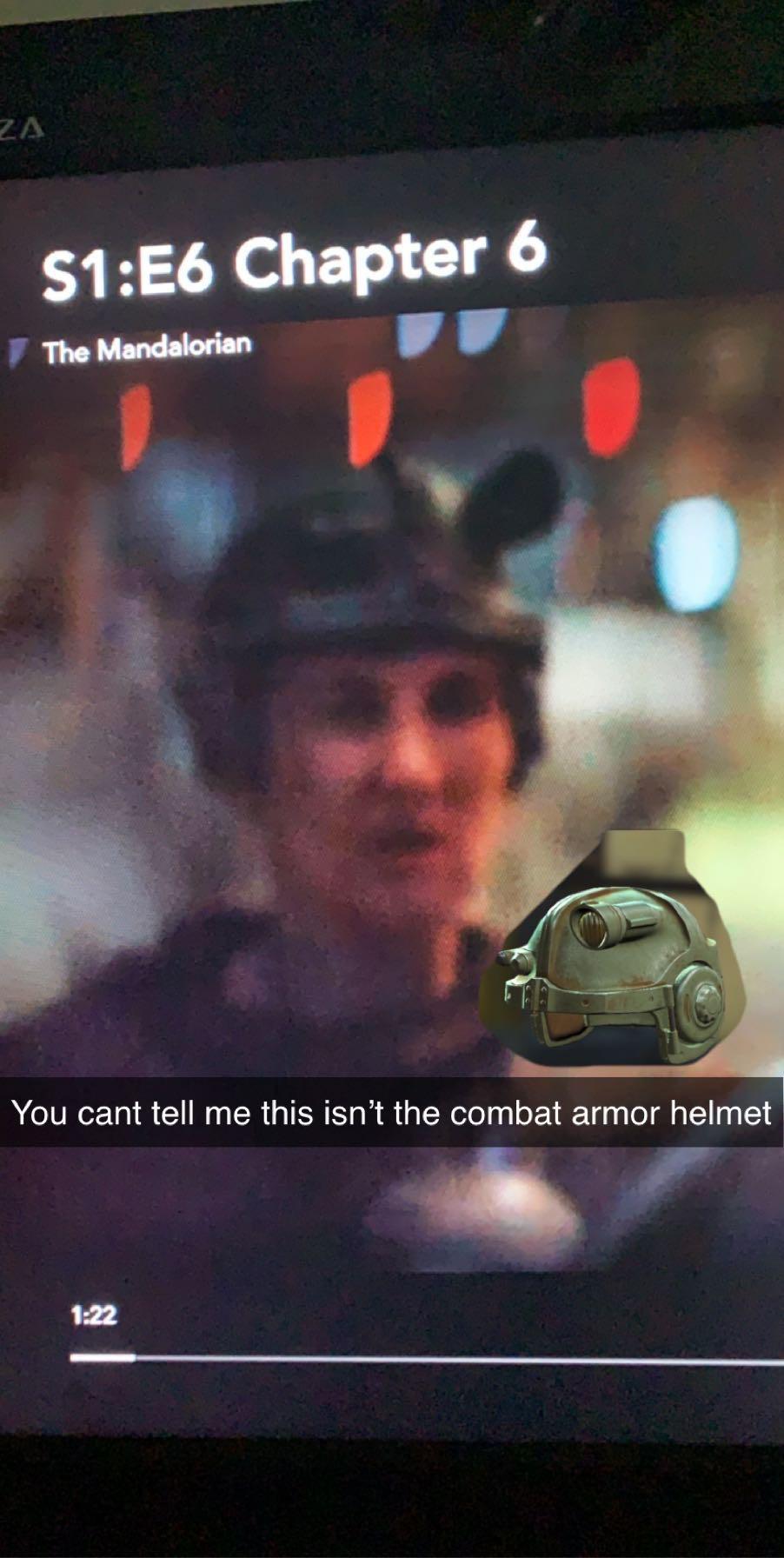 Fallout 4/76 combat armor helmet in the mandalorian r/MandalorianMemes